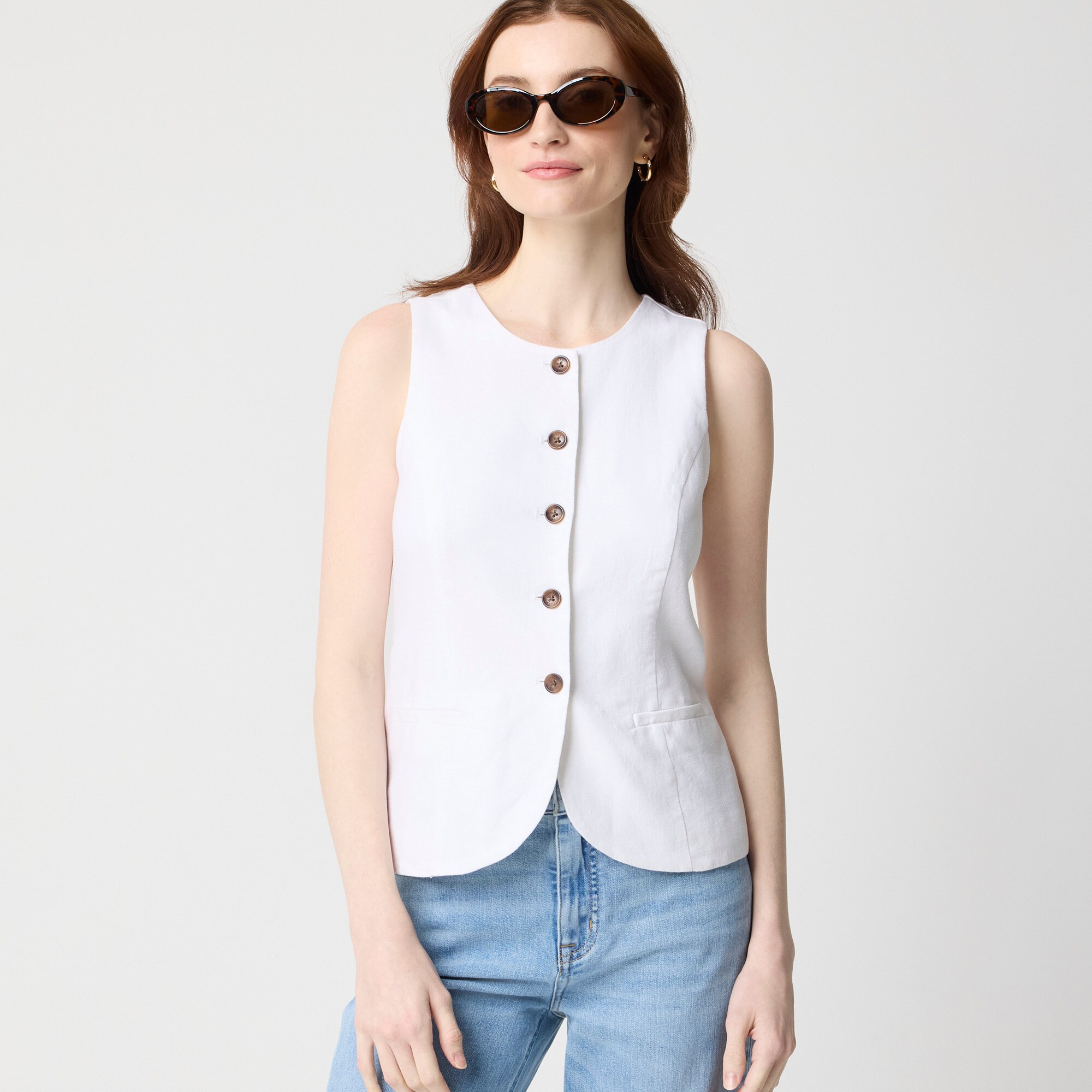 womens Linen-blend button-front vest
