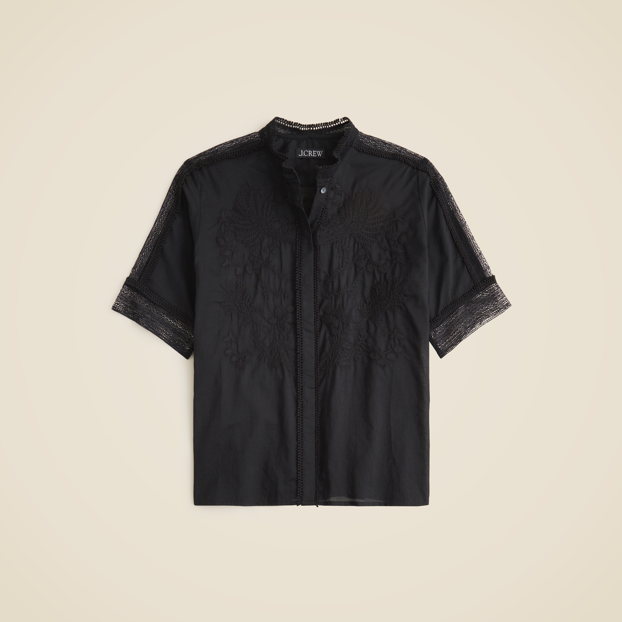 womens Embroidered lace-trim button-up shirt in cotton voile