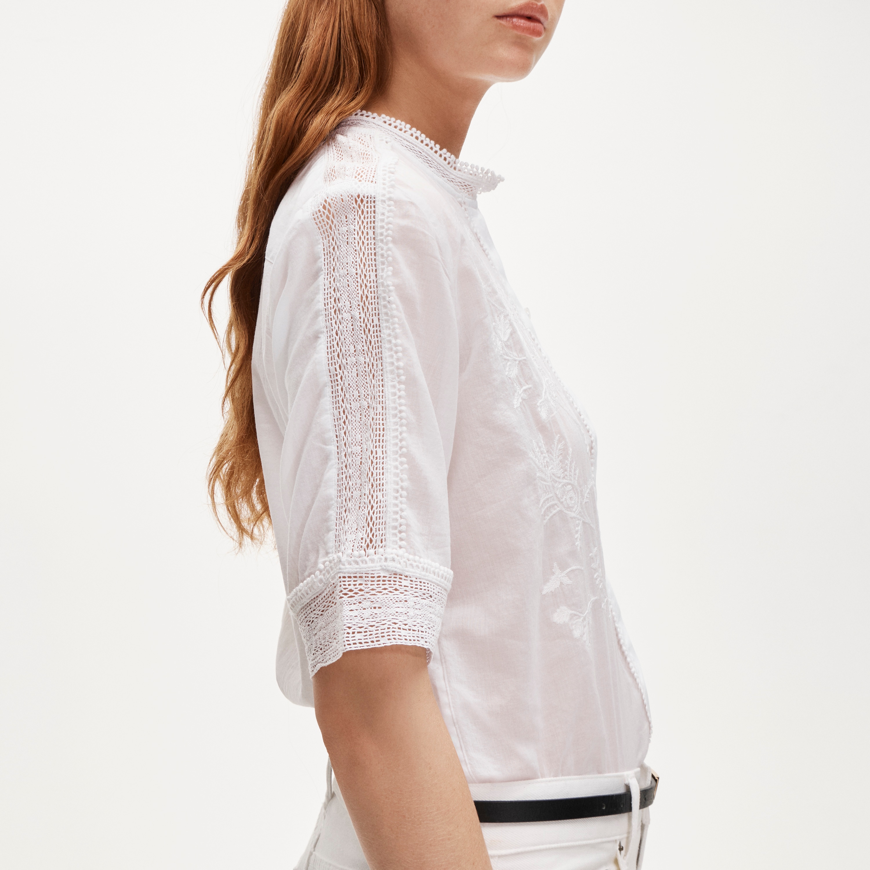 Embroidered Lace-trim Button-up Shirt For Women | J.Crew