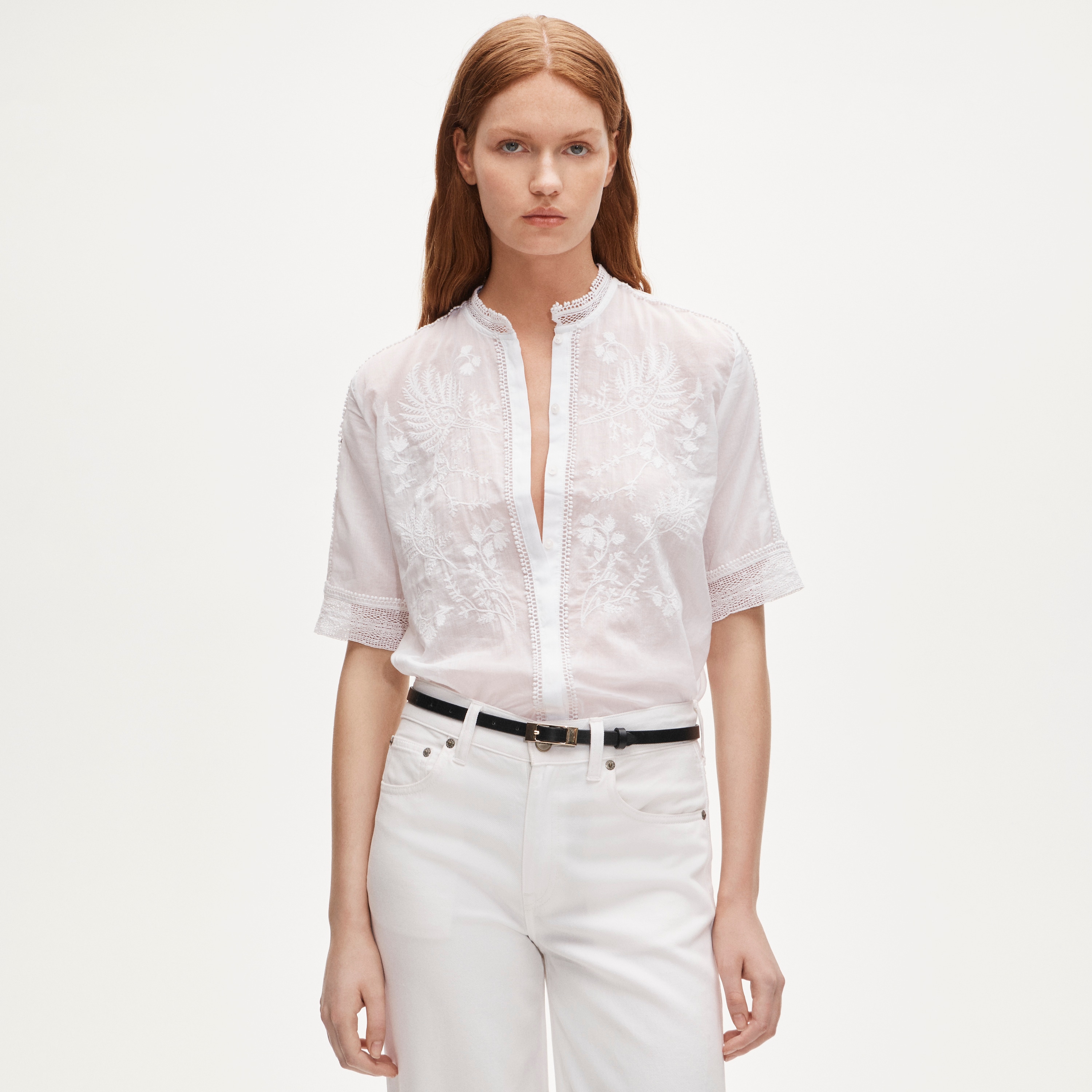 トップス rosymonster trad lace trim shirt Embroidered Lace-trim Button-up Shirt In Cotton Voile For Women