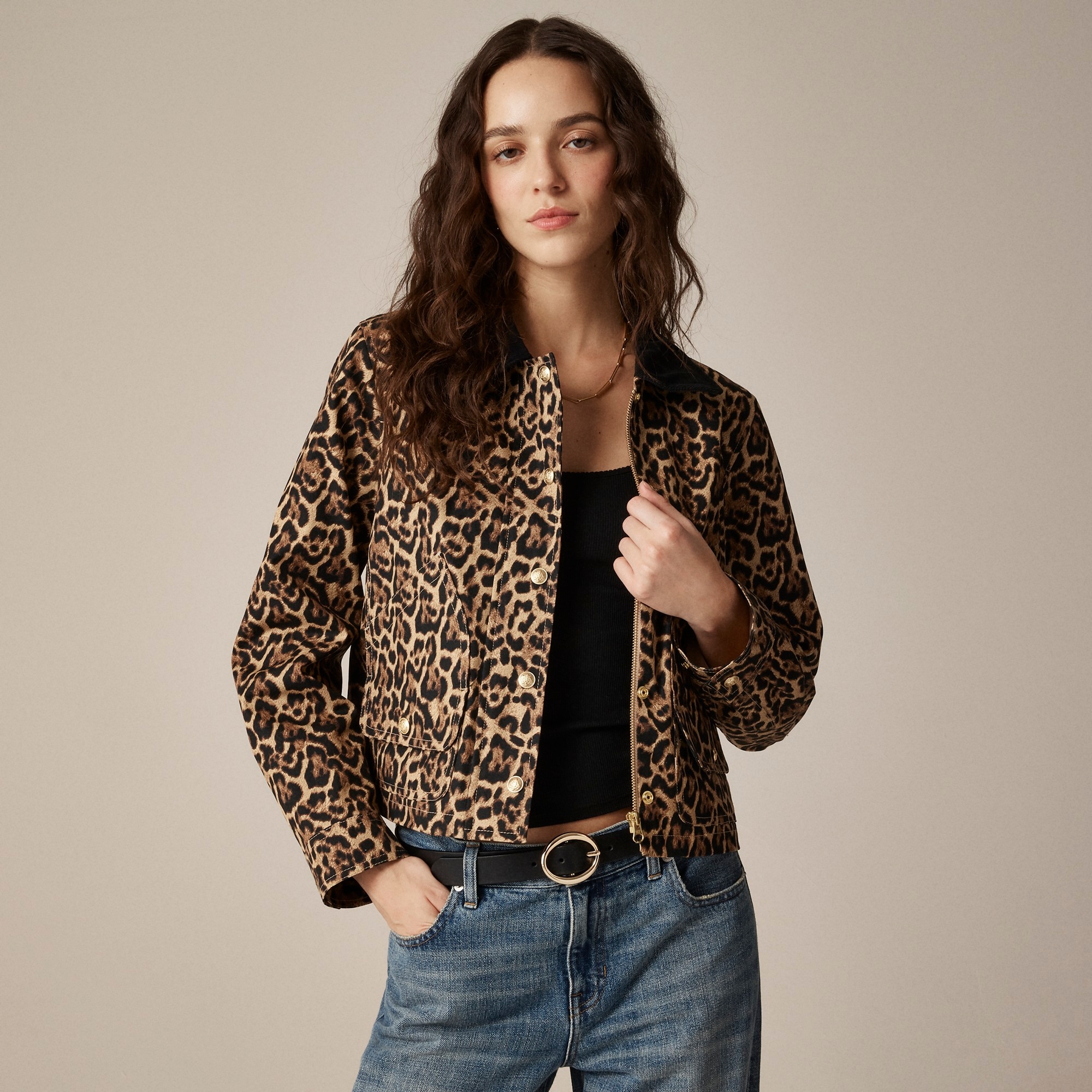 Short Barn Jacket™ in leopard cotton canvas