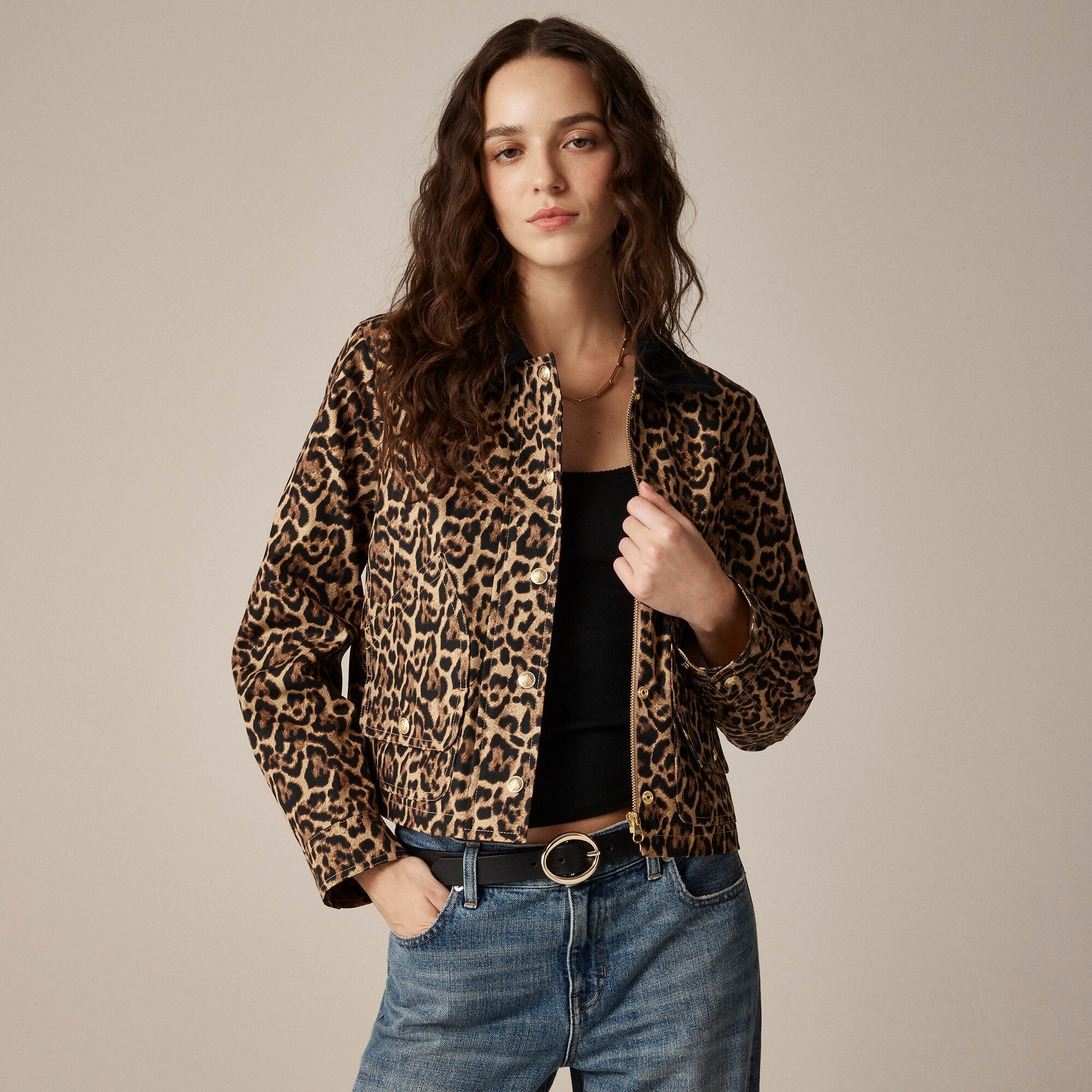 Short Barn Jacket™ in leopard cotton canvas