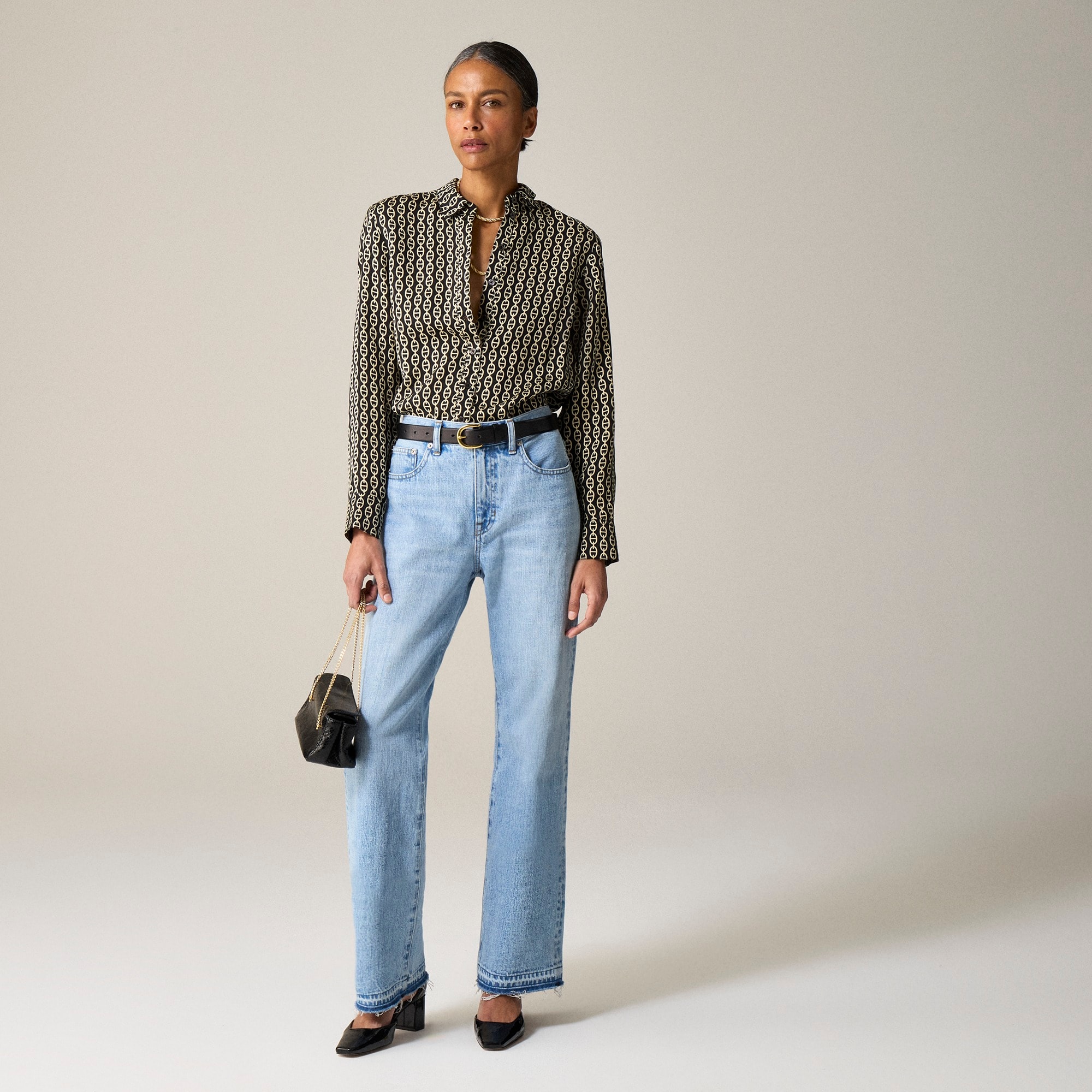 Drapey button-up shirt in chain-print viscose twill