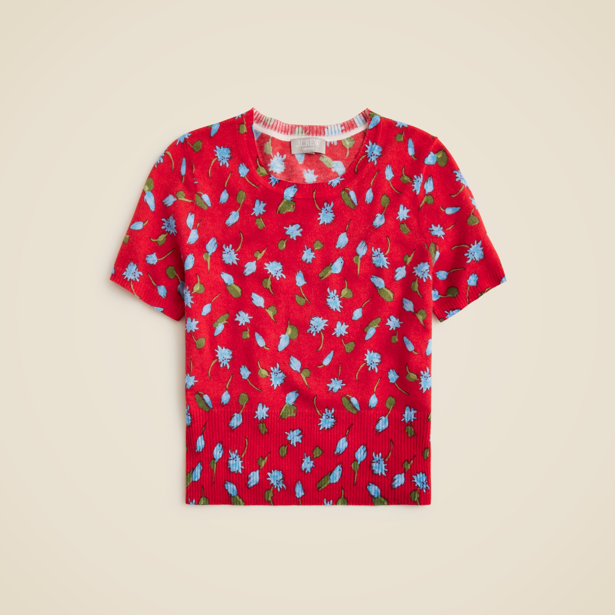 womens Featherweight cashmere shrunken T-shirt in brushed daisy print