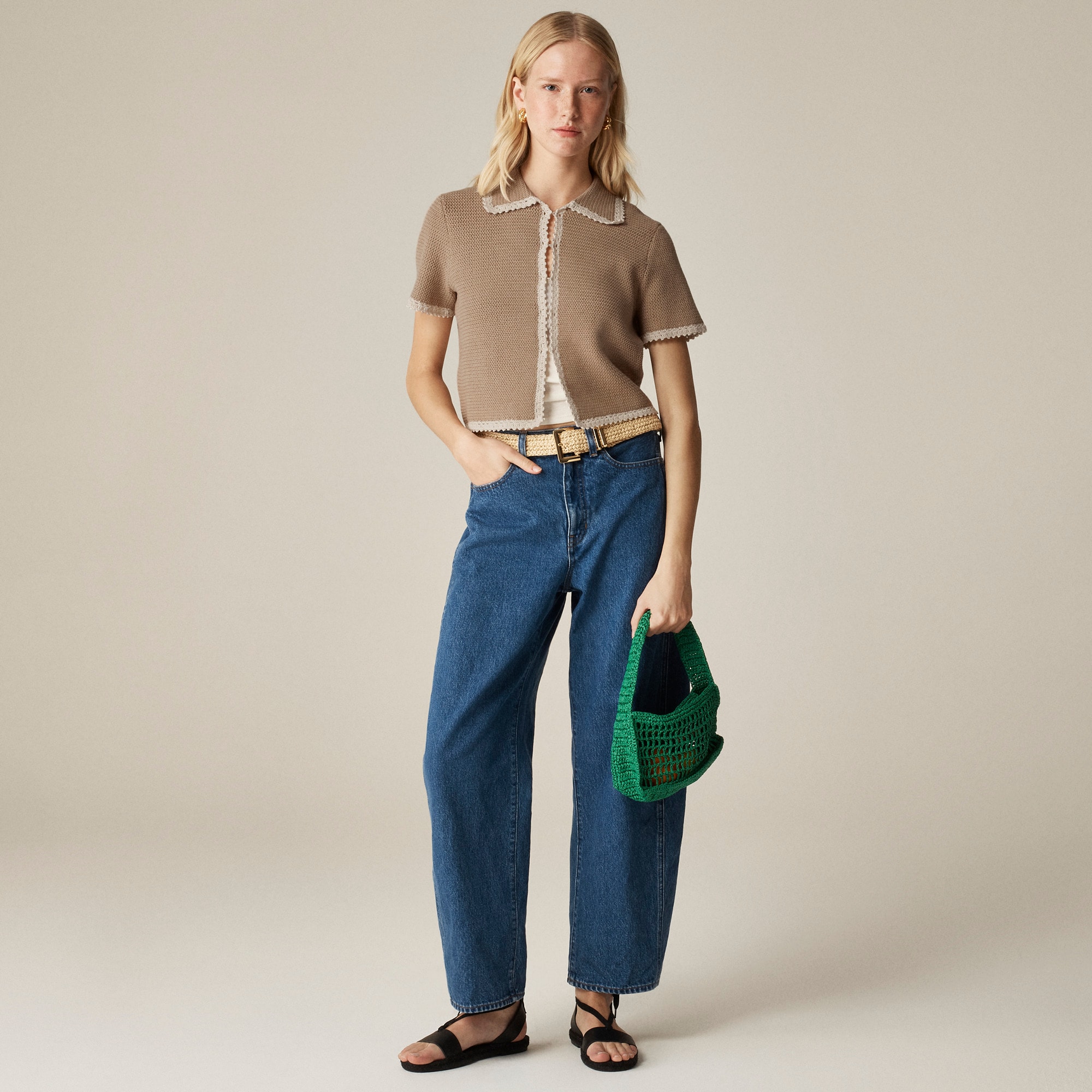 womens Crochet short-sleeve cardigan