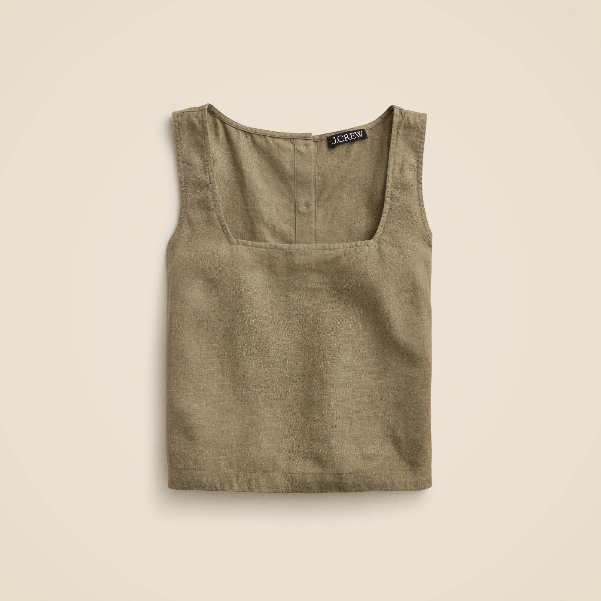 Squareneck button-back top in linen