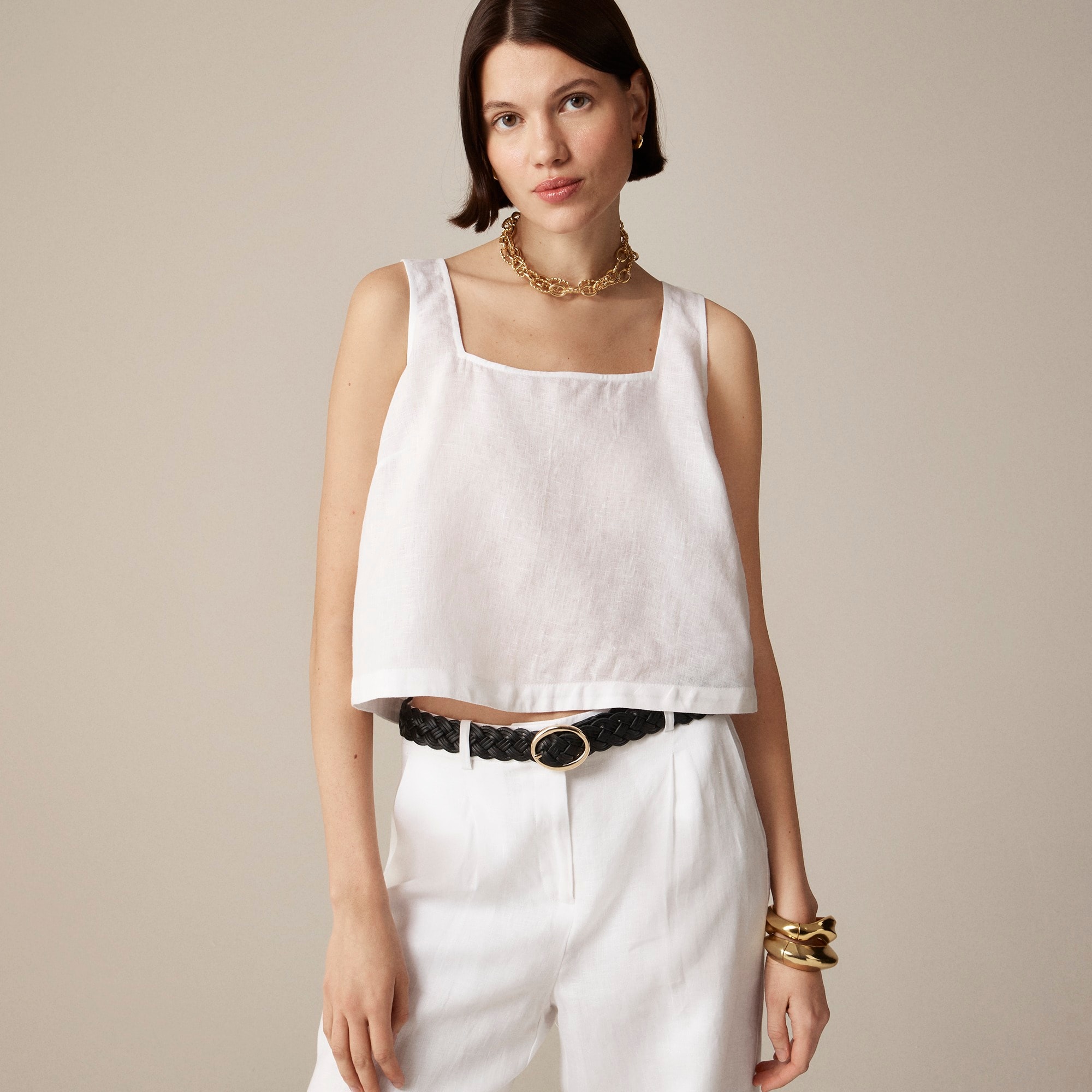 womens Squareneck button-back top in linen