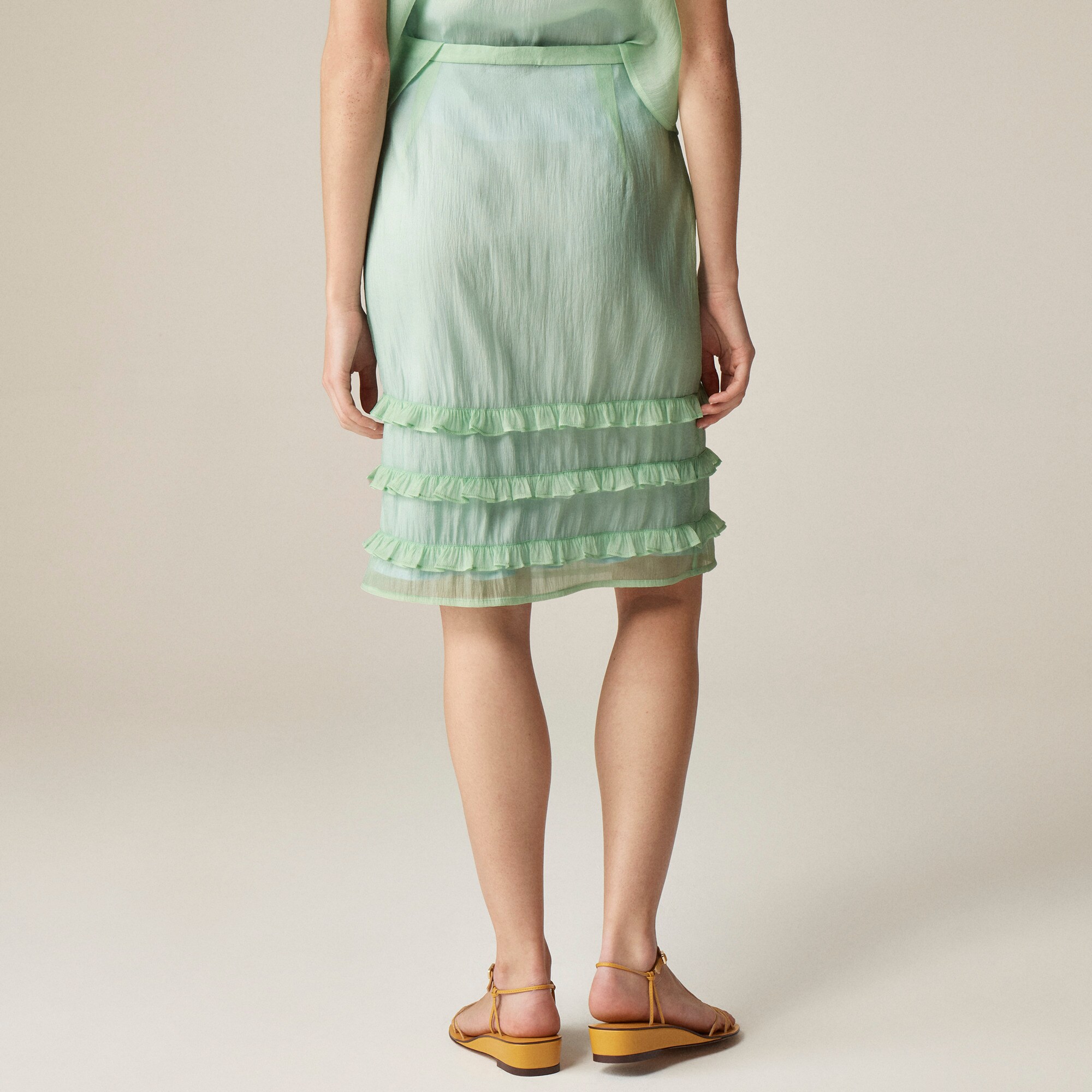 Crinkled ruffle-trim slip skirt