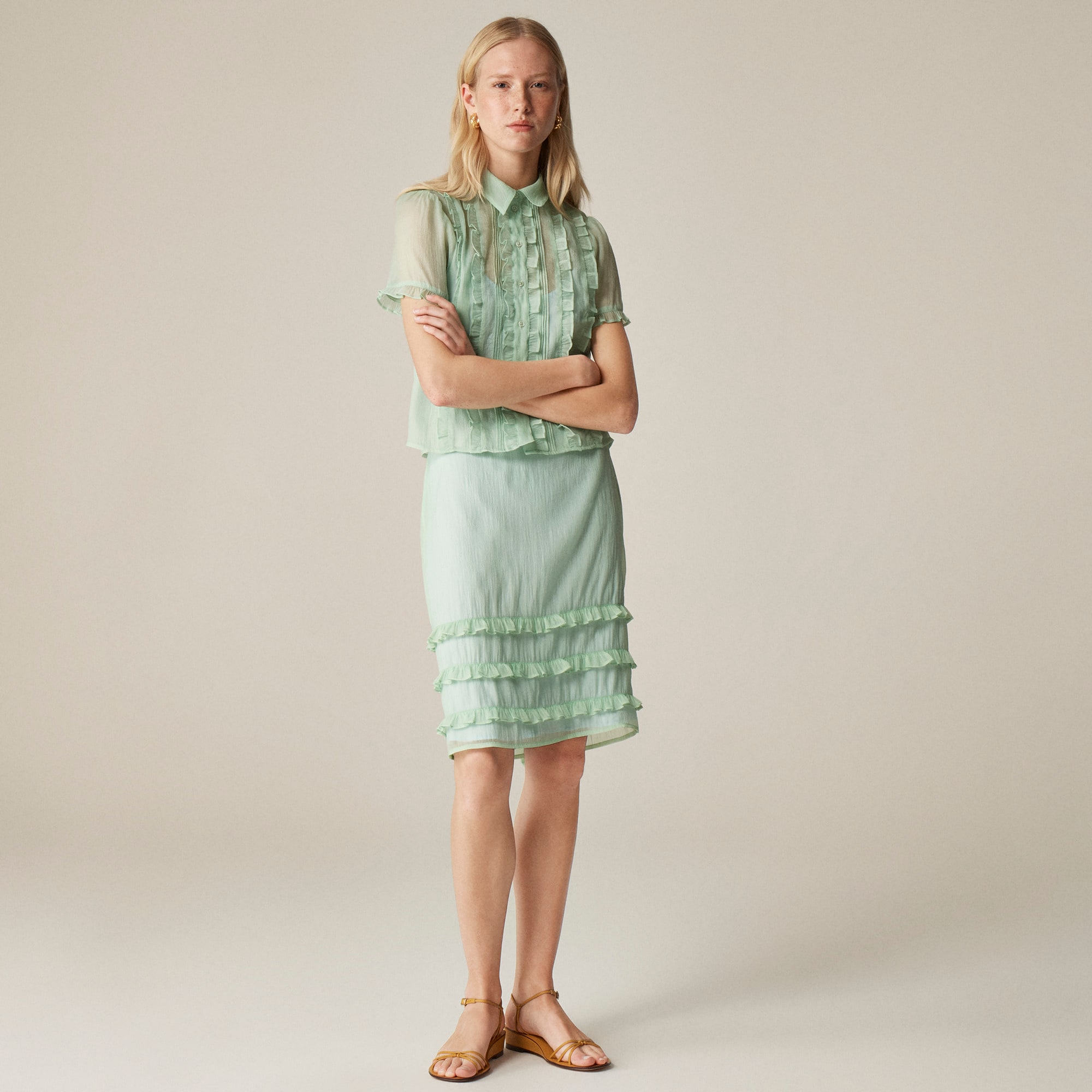 womens Crinkled ruffle-trim slip skirt