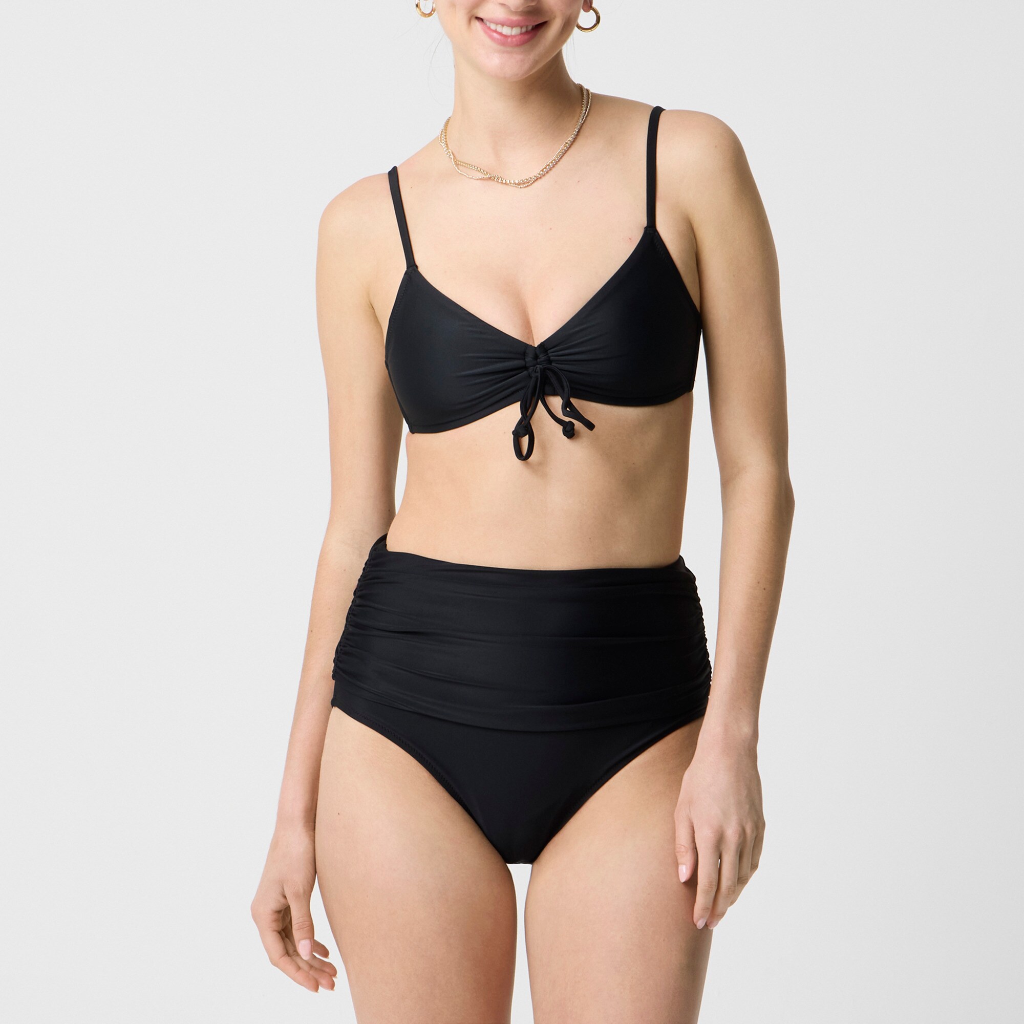 High-waisted ruched bikini bottom
