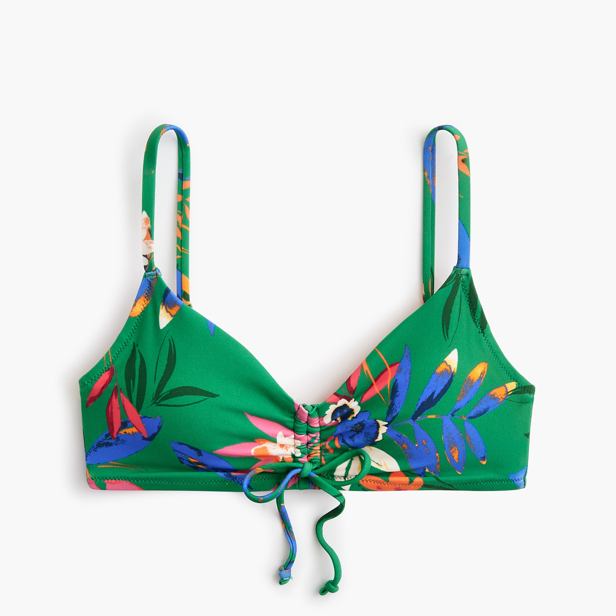 Printed tie-front bikini top