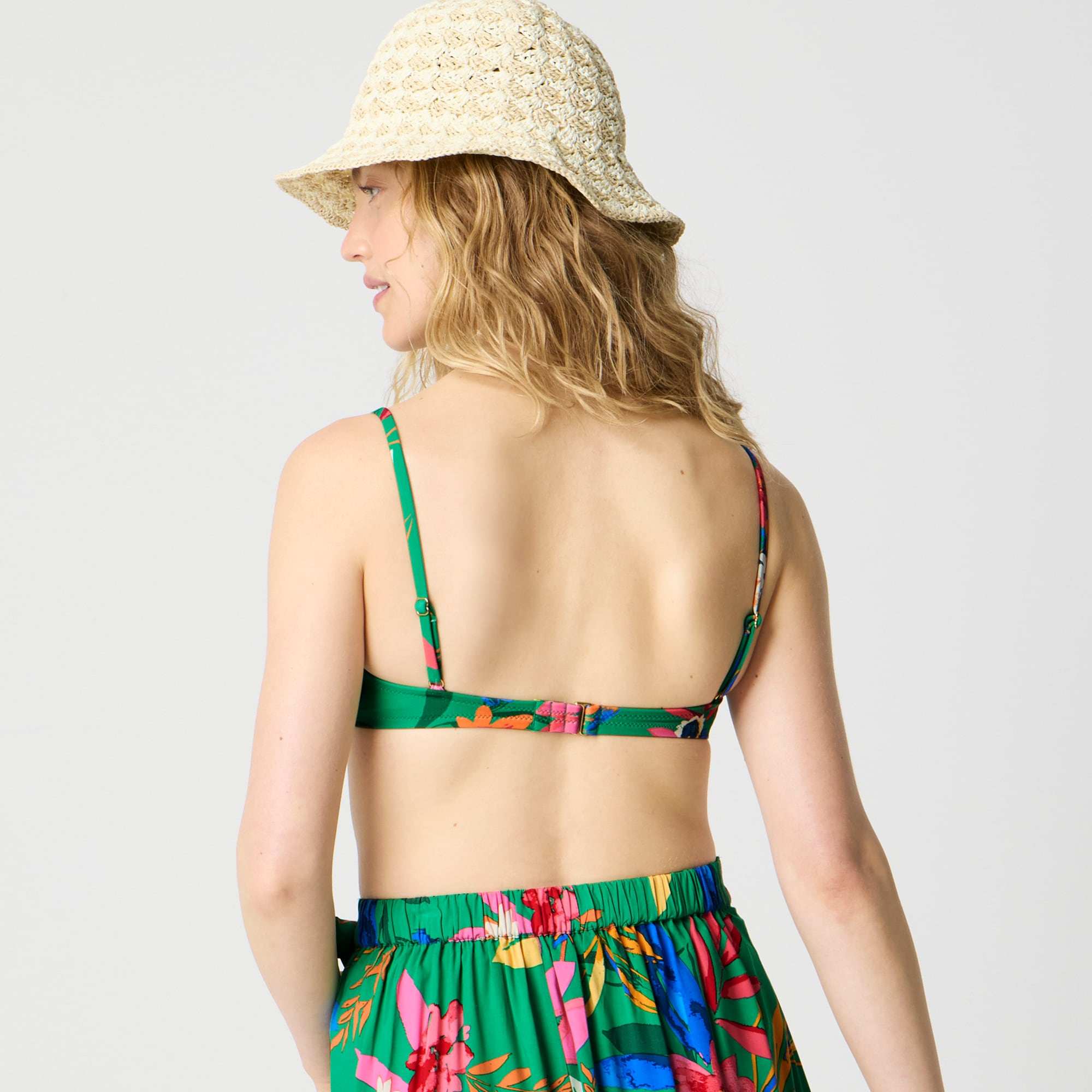 Printed tie-front bikini top