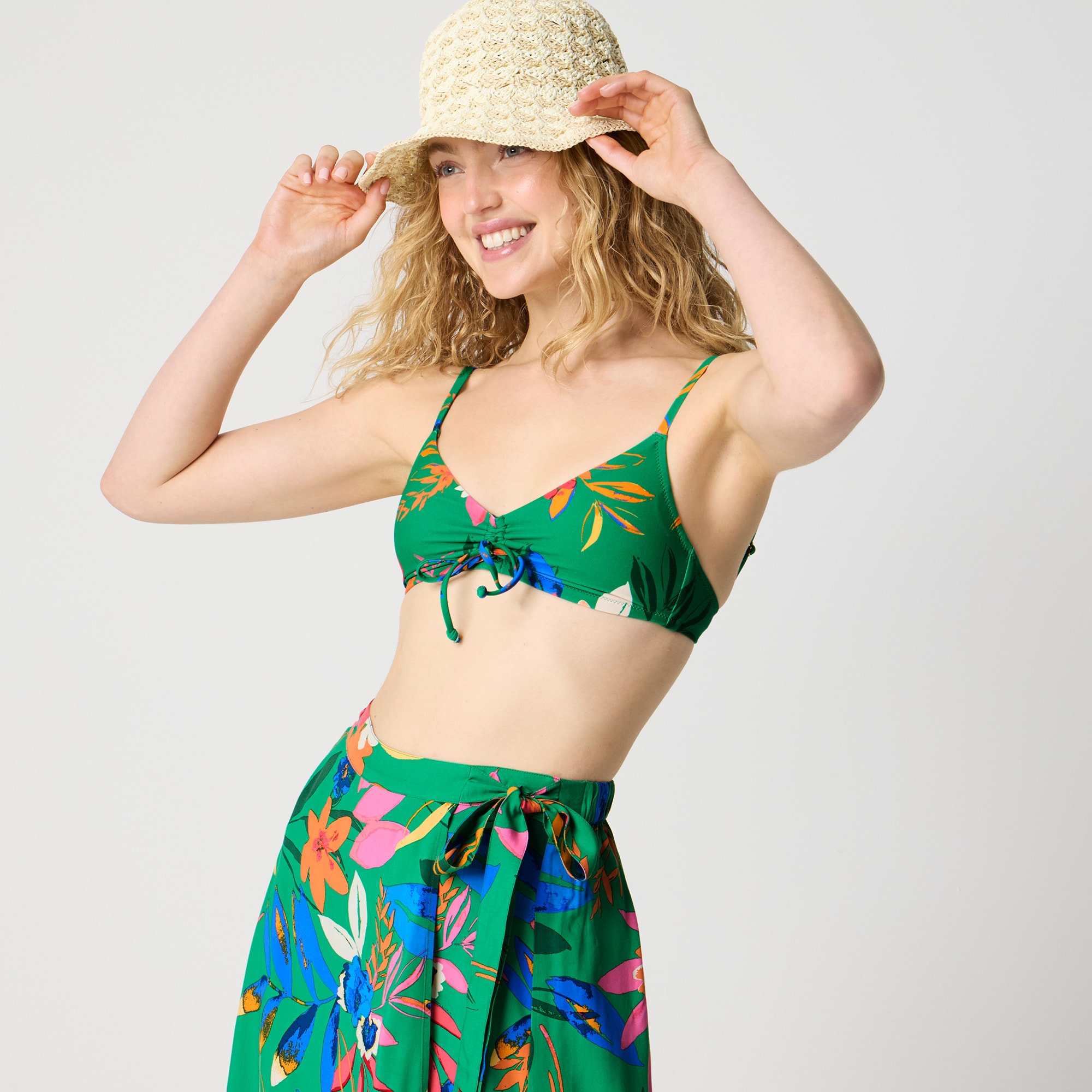 womens Printed tie-front bikini top