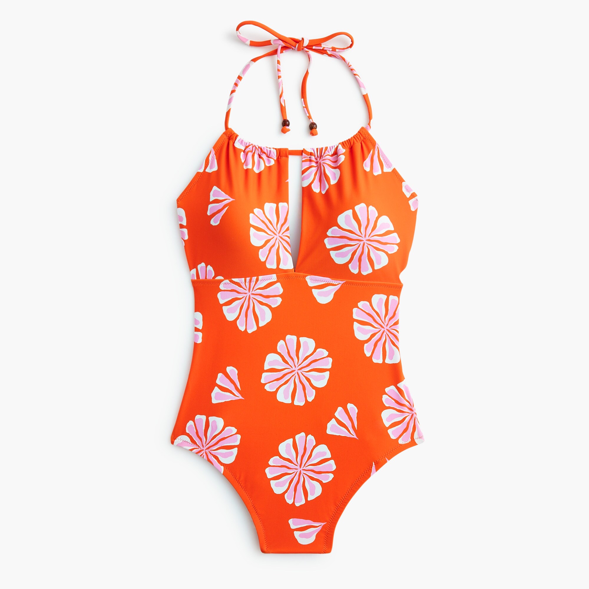 Printed halter one-piece swimsuit