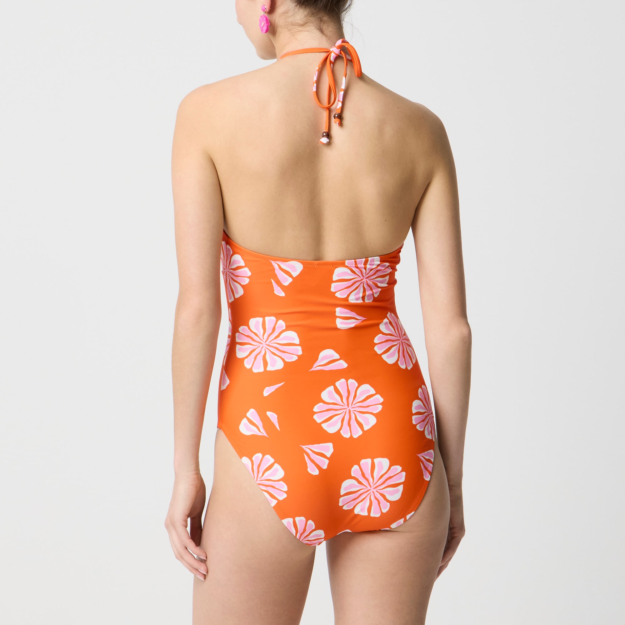 Printed halter one-piece swimsuit