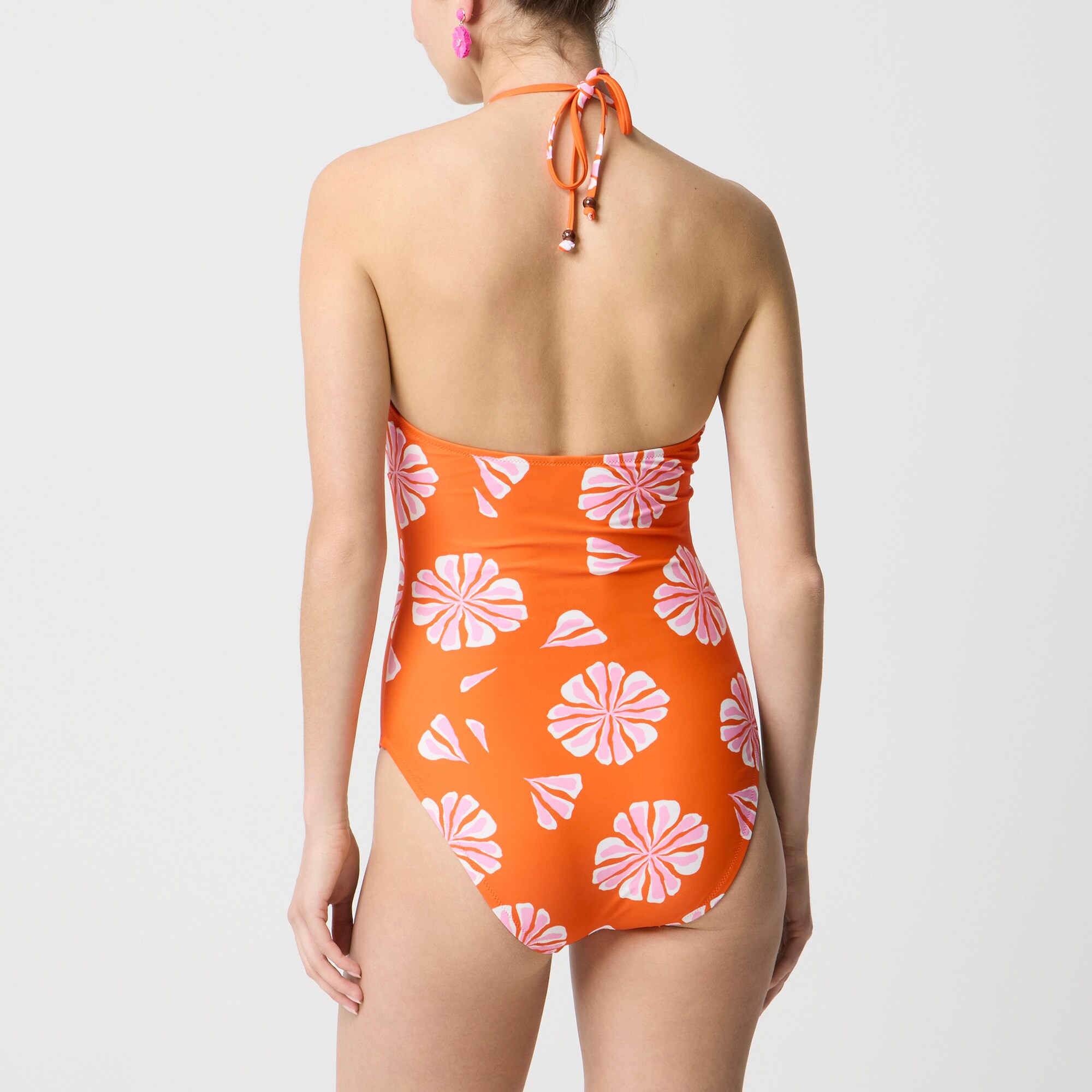 Printed halter one-piece swimsuit