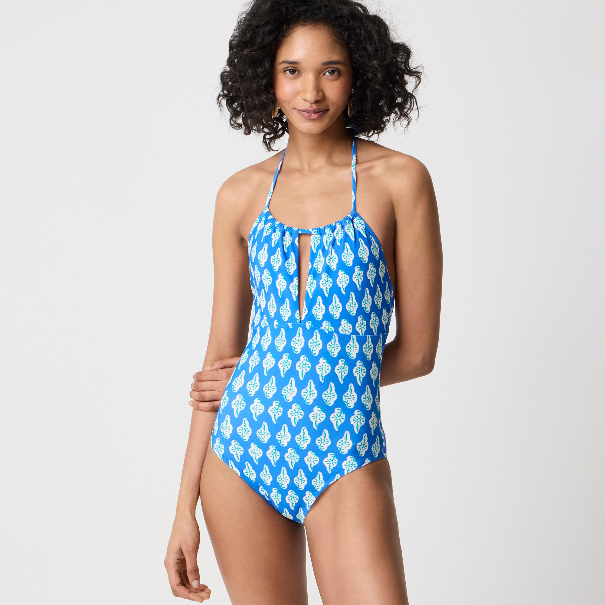Printed halter one-piece swimsuit