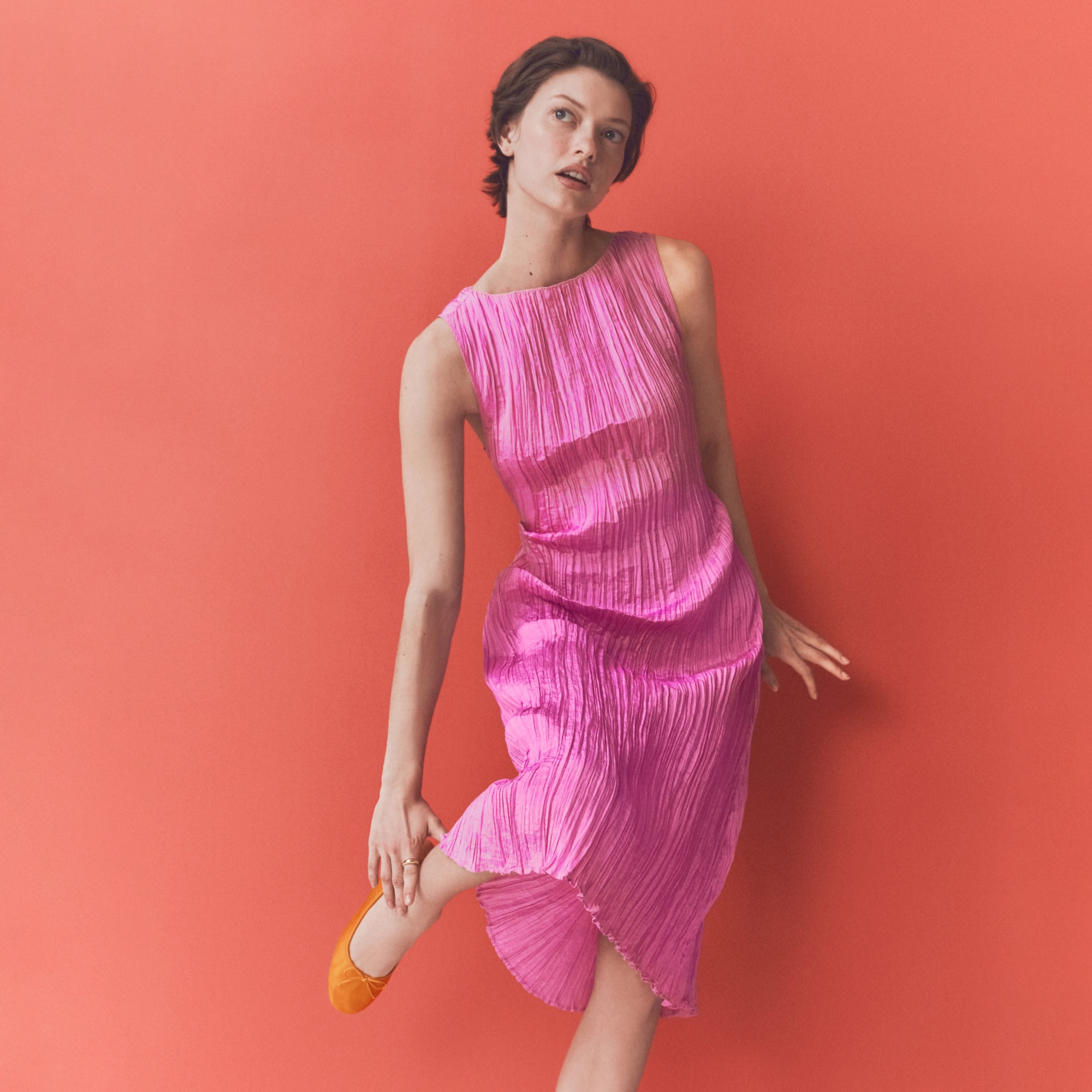 womens Crinkled high-neck sheath dress