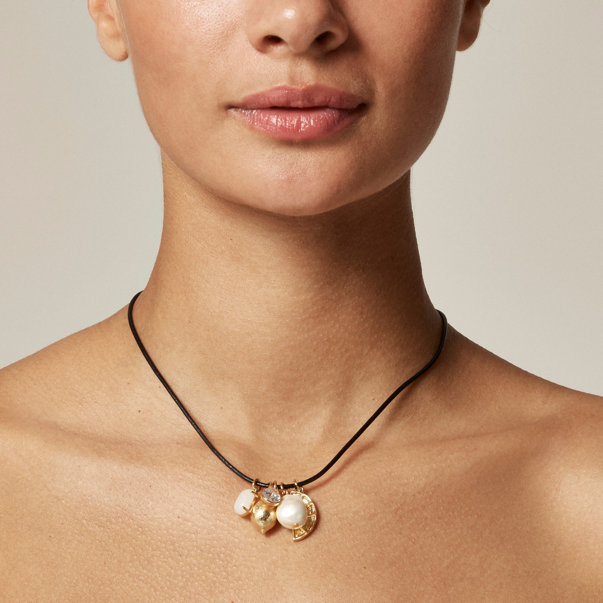 womens Nautical lemon charm and leather cord necklace