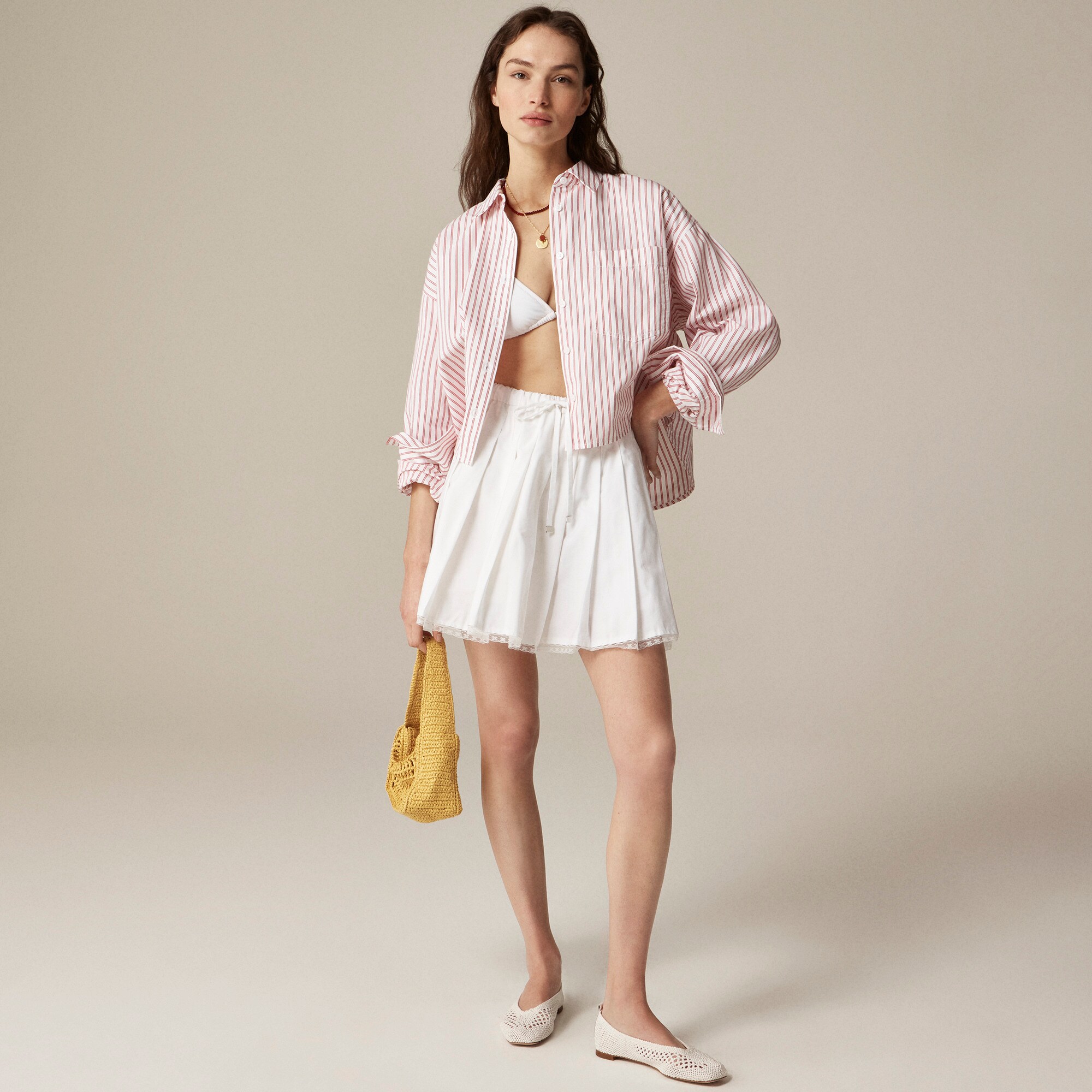 womens Pleated tie-waist mini skirt