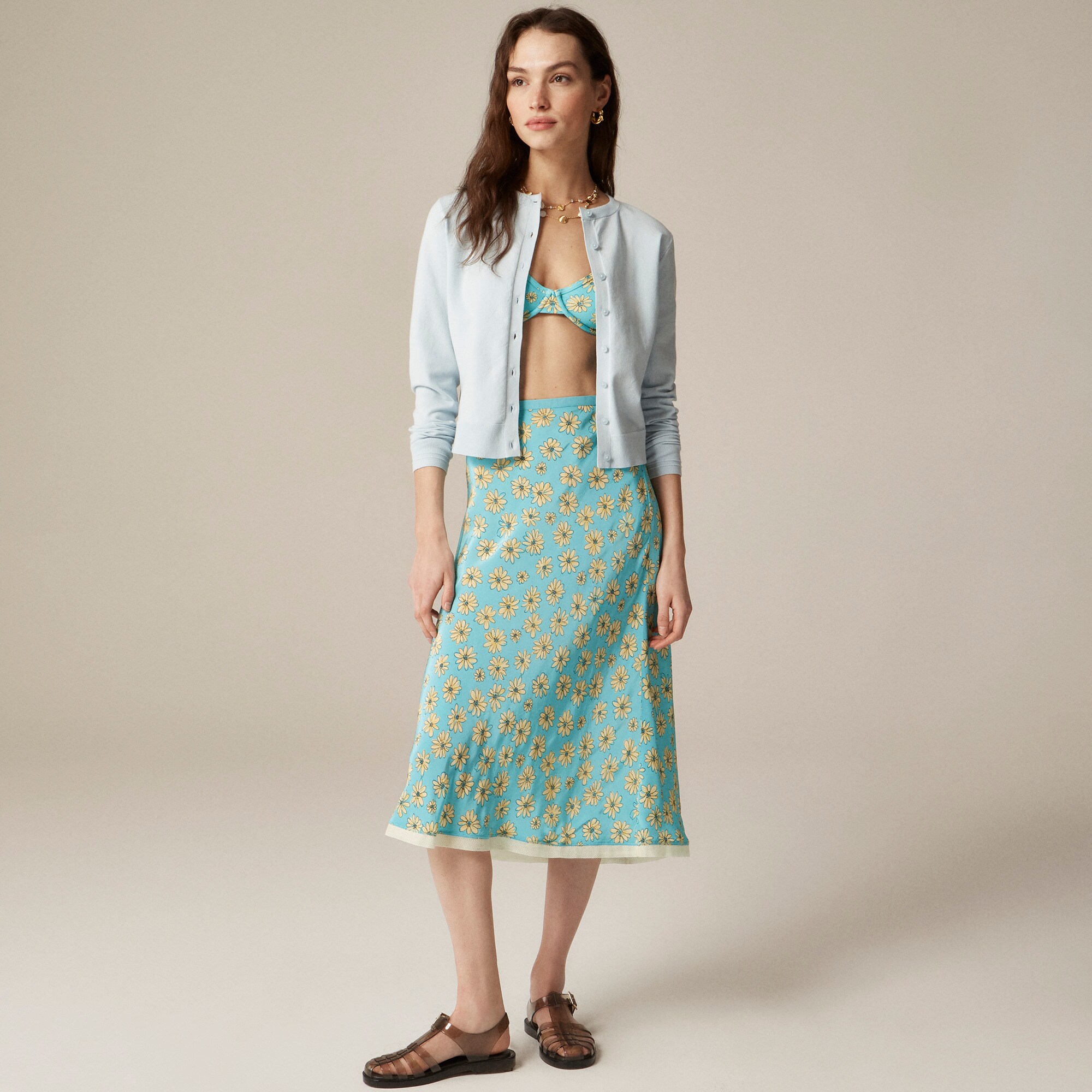New Gwyneth Slip Skirt In Retro Daisy Print For Women | J.Crew