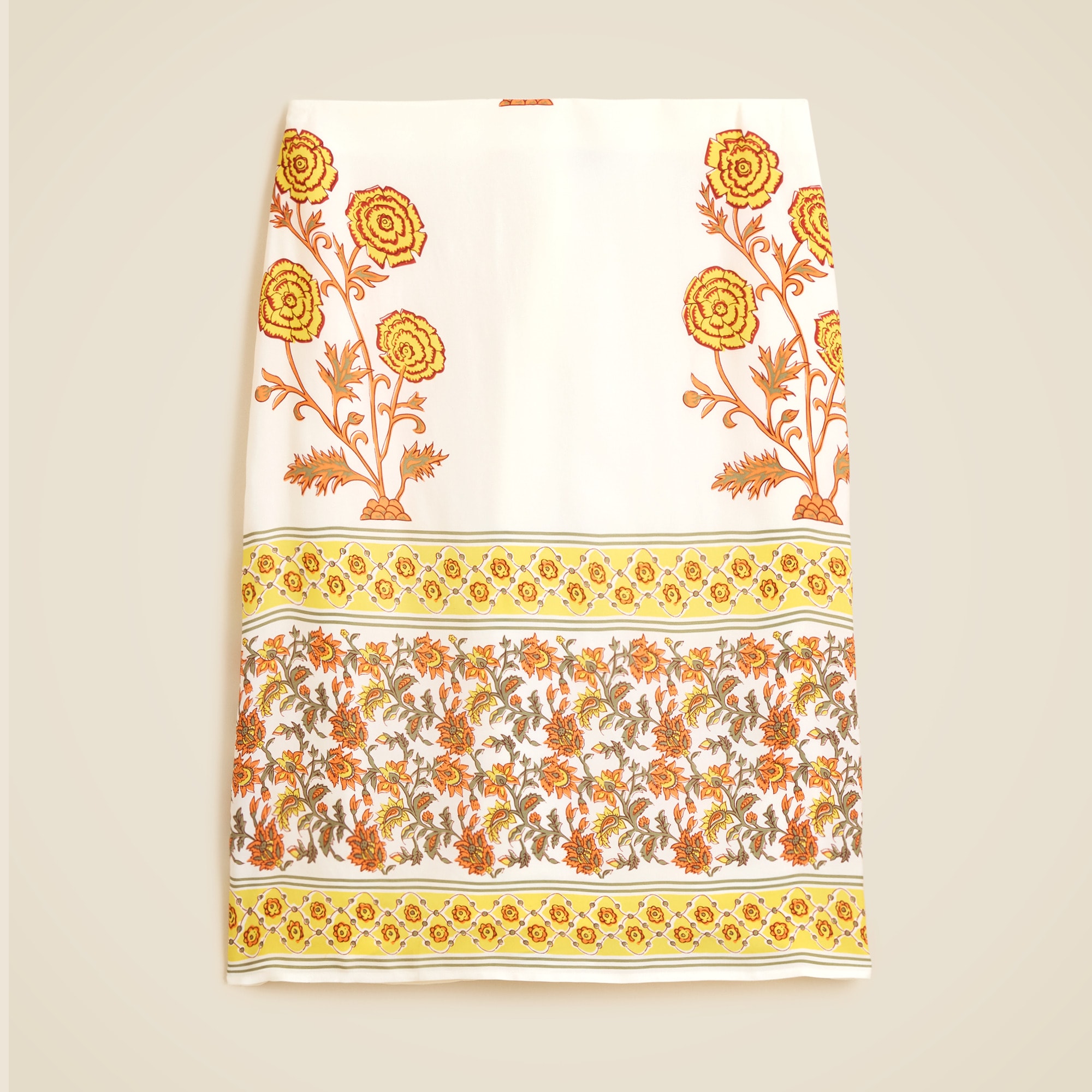 Knee-length skirt in sunset rose block print