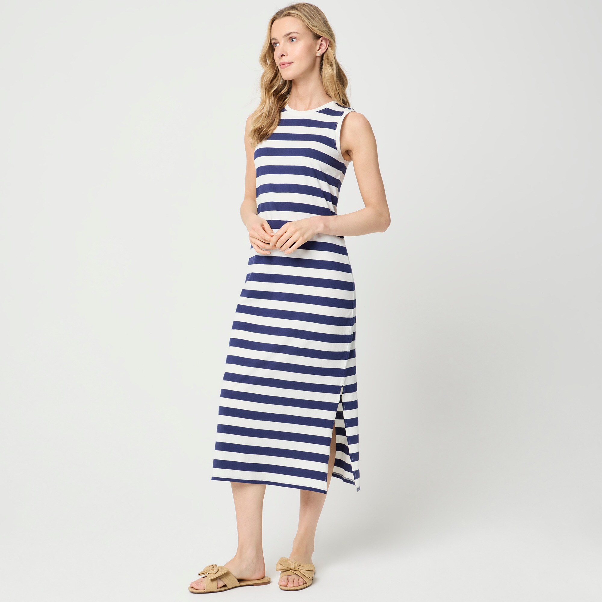 blue white striped midi dress Blue Striped Multi Tiered Midi Dress main image 0
