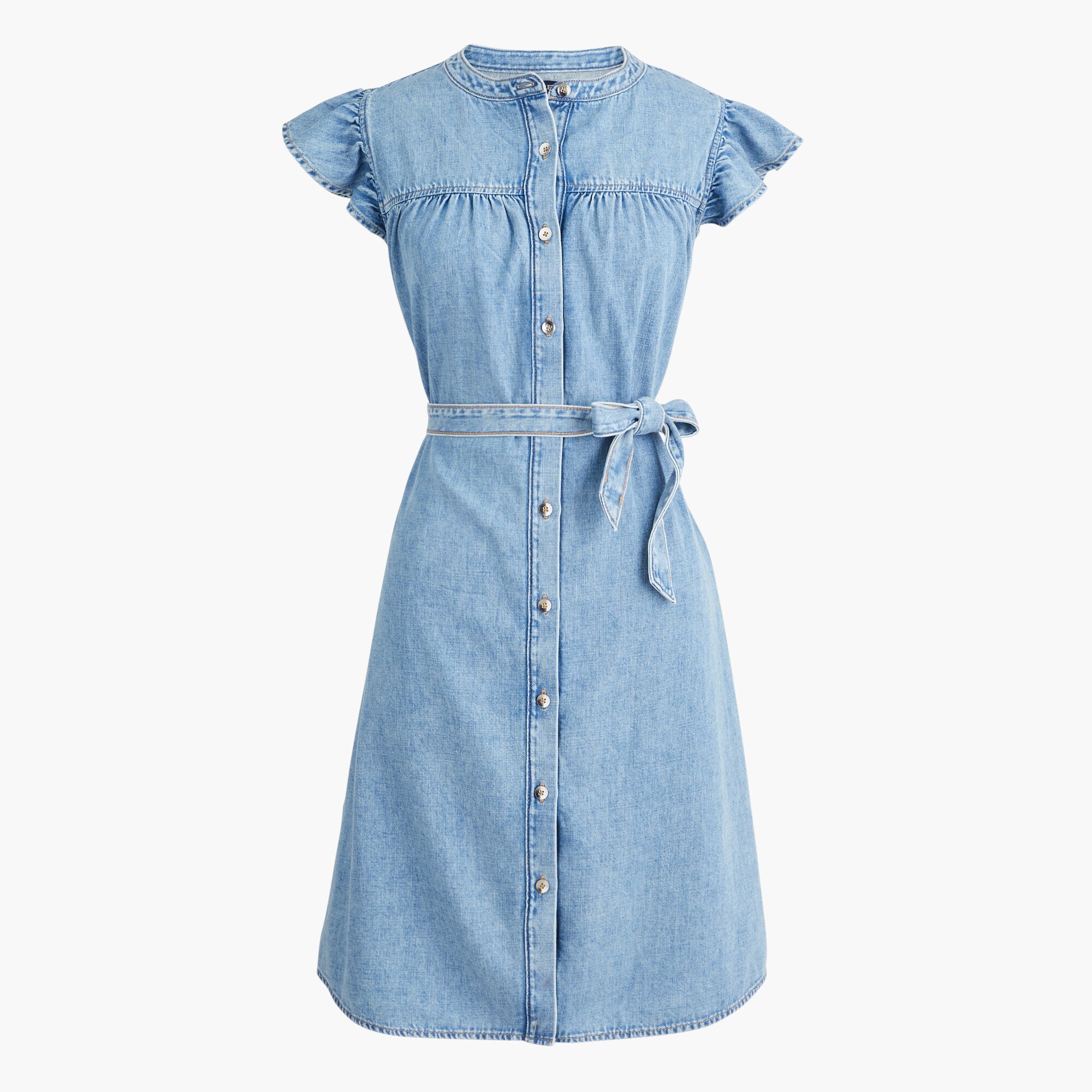 Ruffle-sleeve denim mini dress