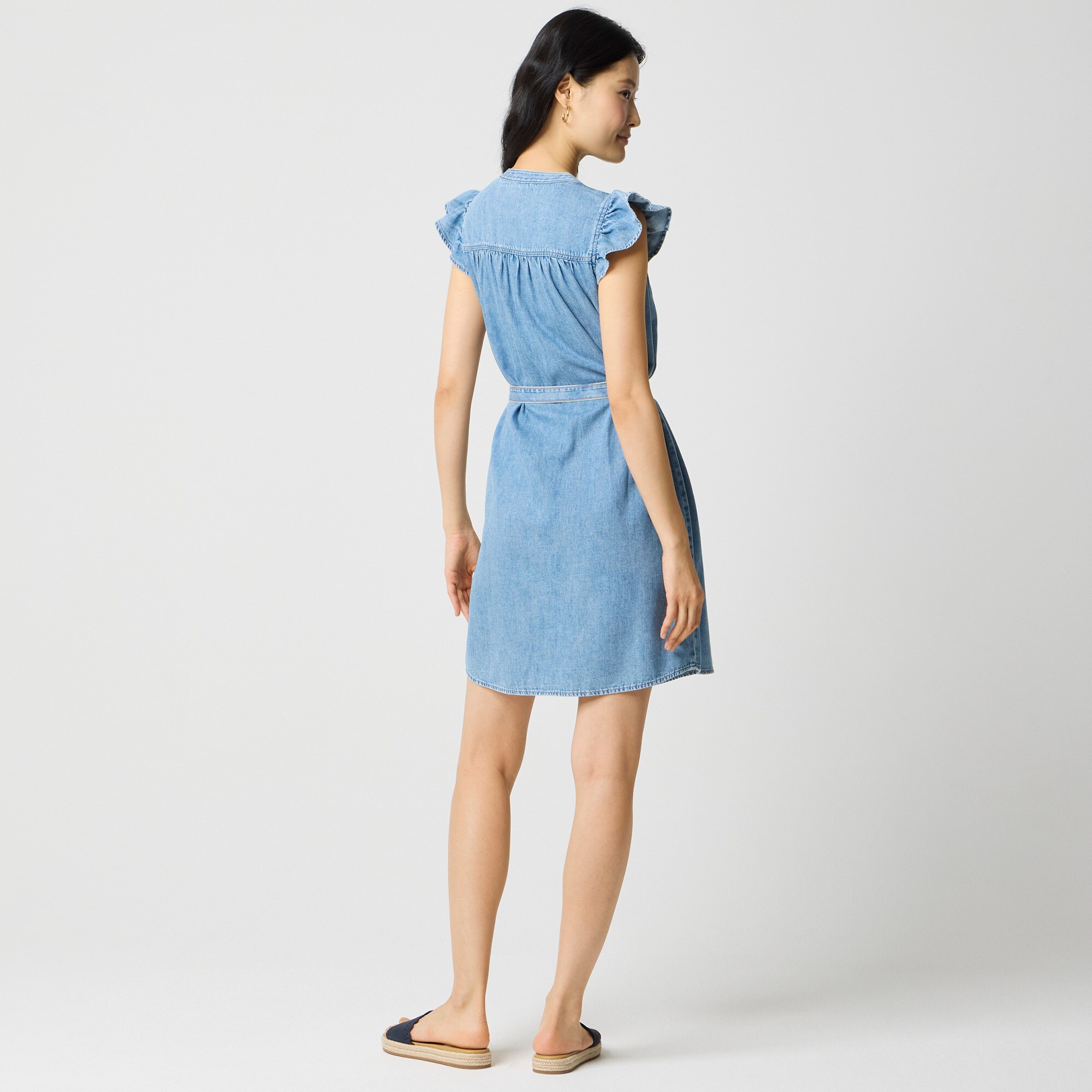 Ruffle-sleeve denim mini dress