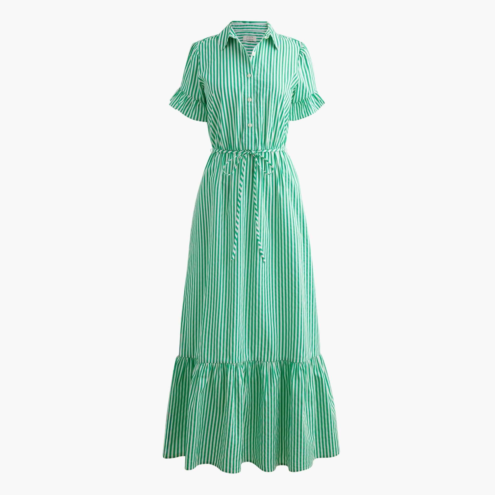Striped ruffle-sleeve shirt-dress