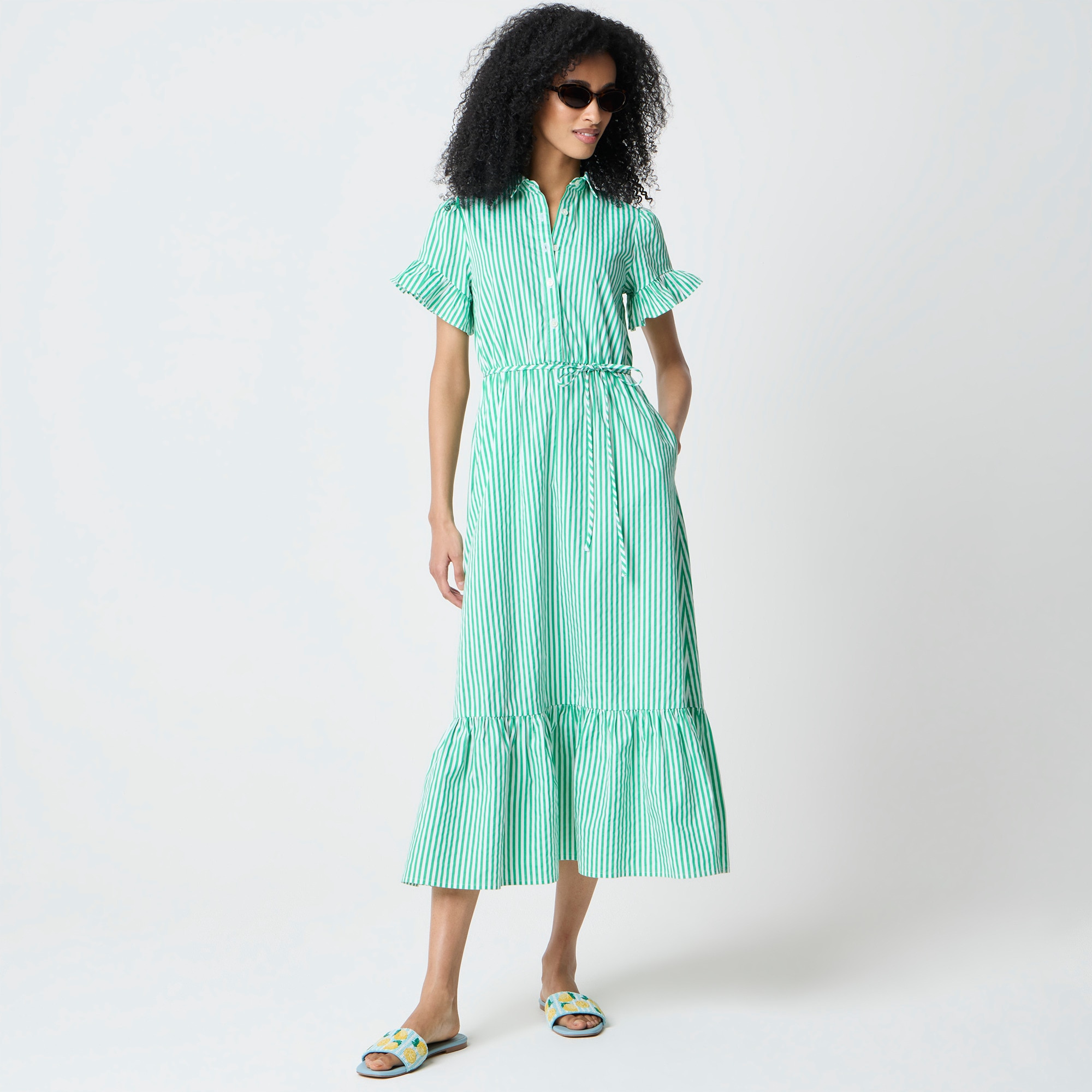 Striped Ruffle-sleeve Shirt-dress For Women | Factory