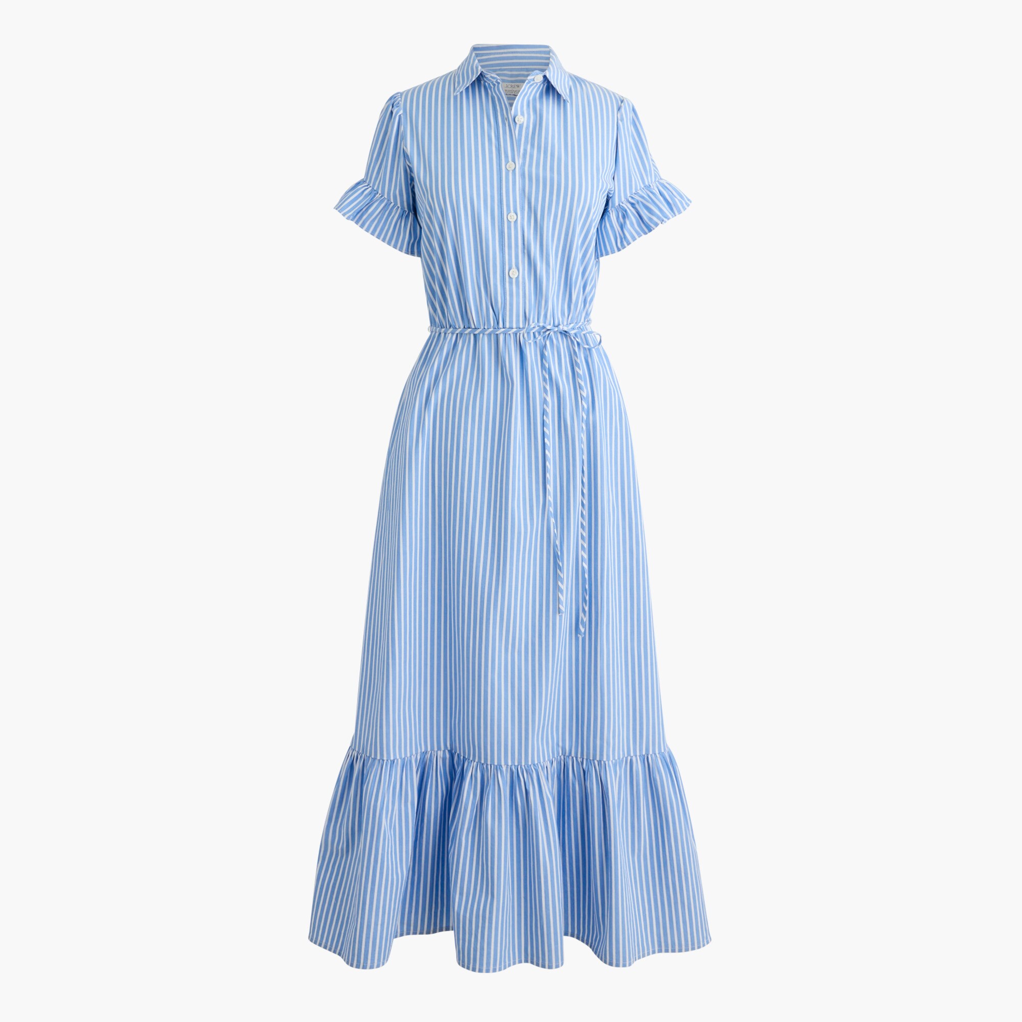 Striped ruffle-sleeve shirt-dress