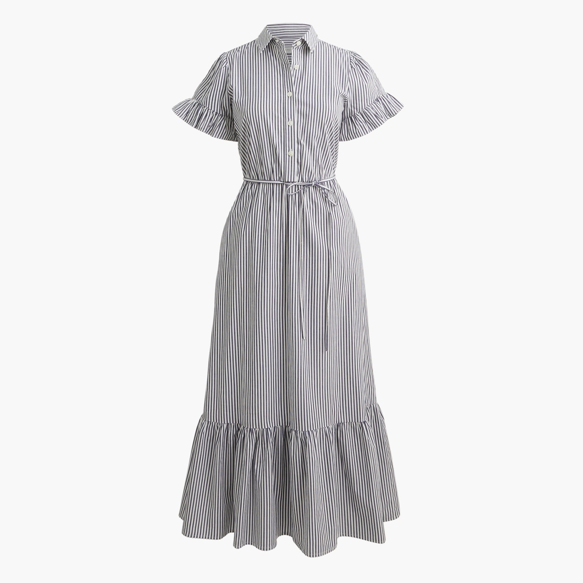 womens Striped ruffle-sleeve shirtdress