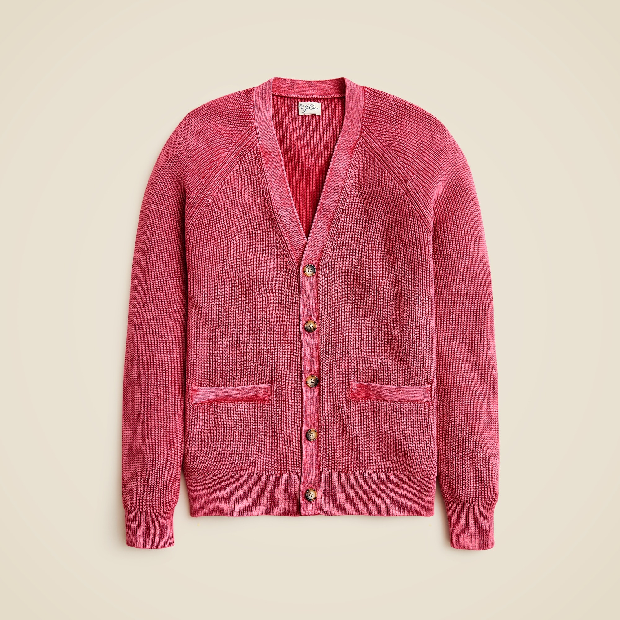 mens Washed ribbed cotton V-neck cardigan
