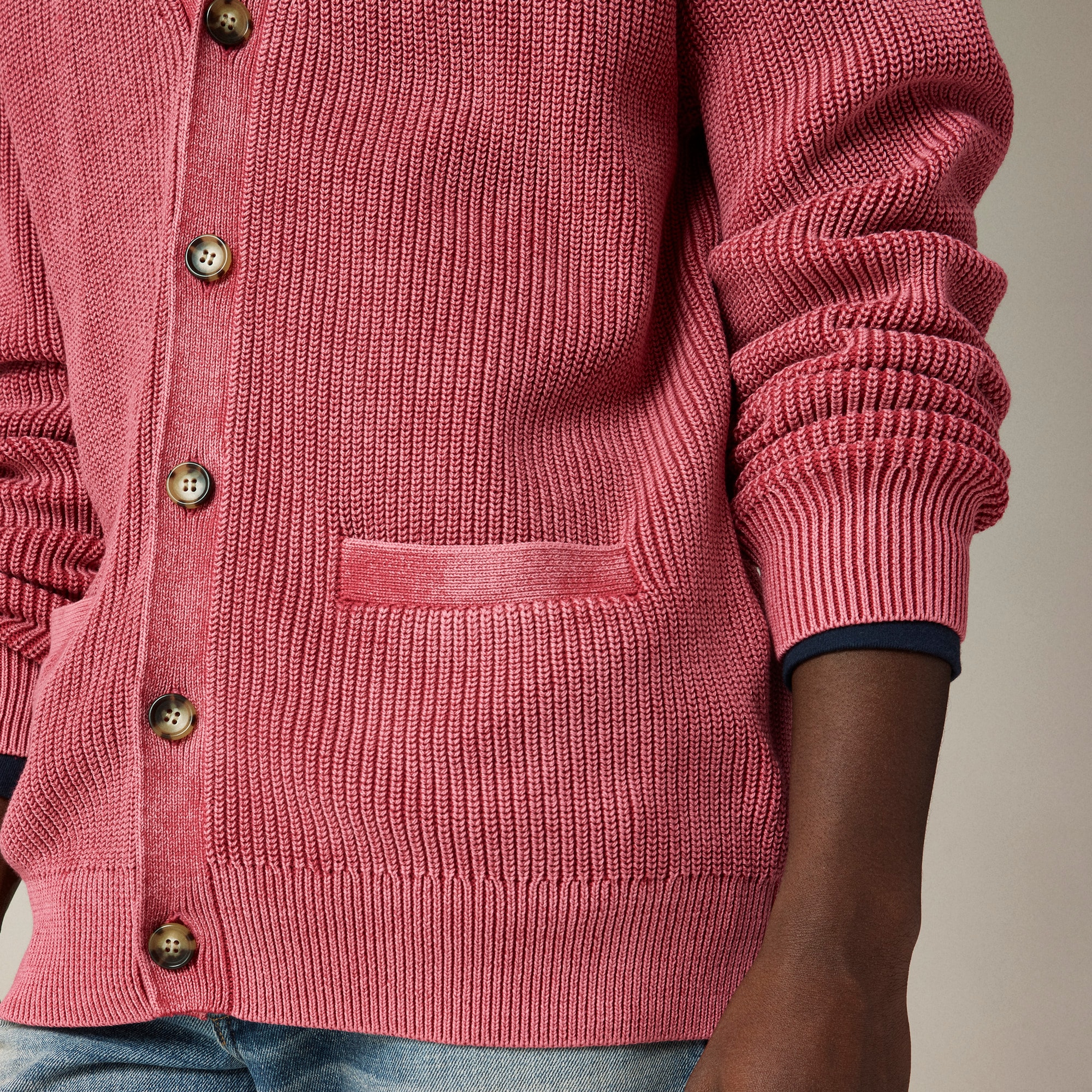 Washed ribbed cotton V-neck cardigan