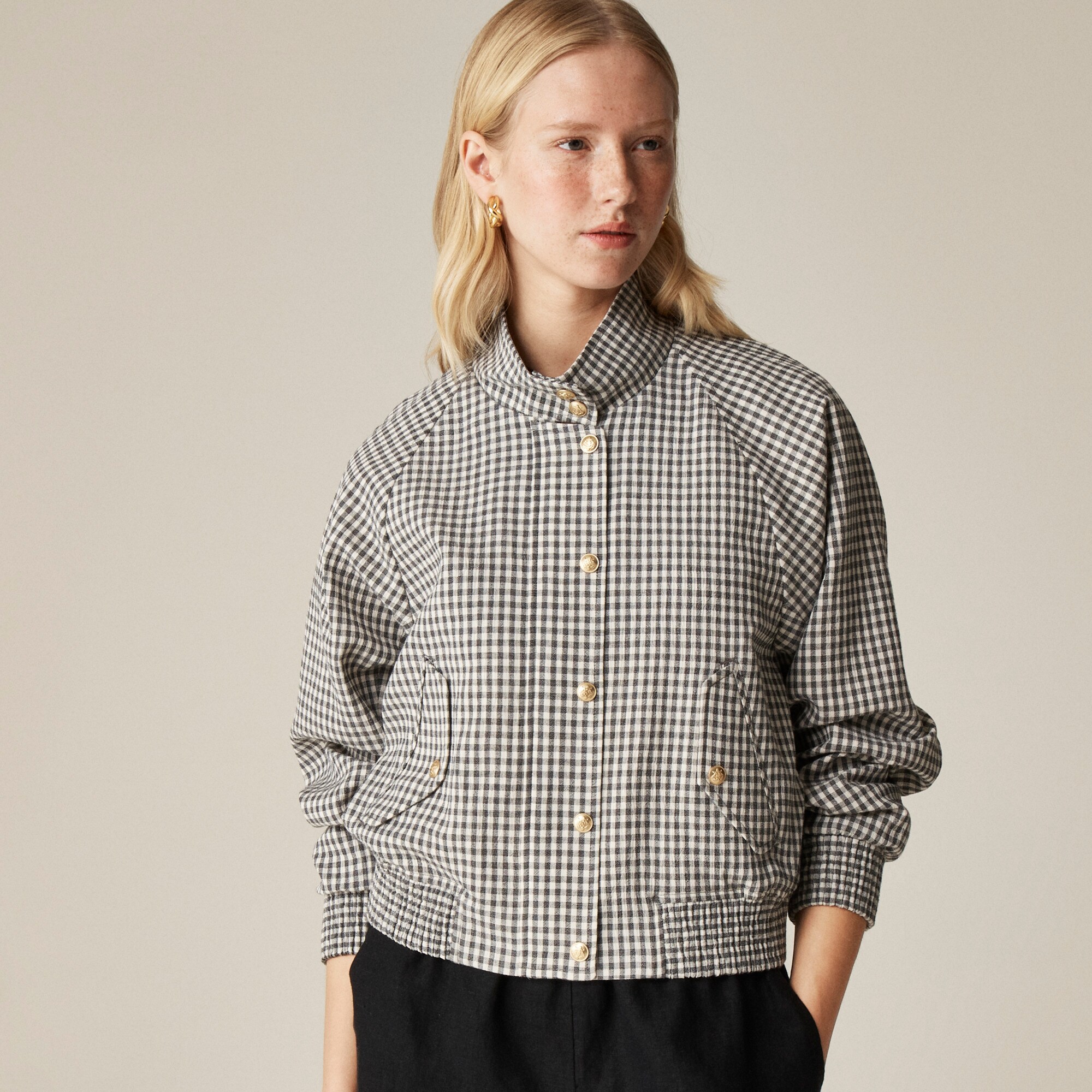 Flight jacket in gauzy gingham