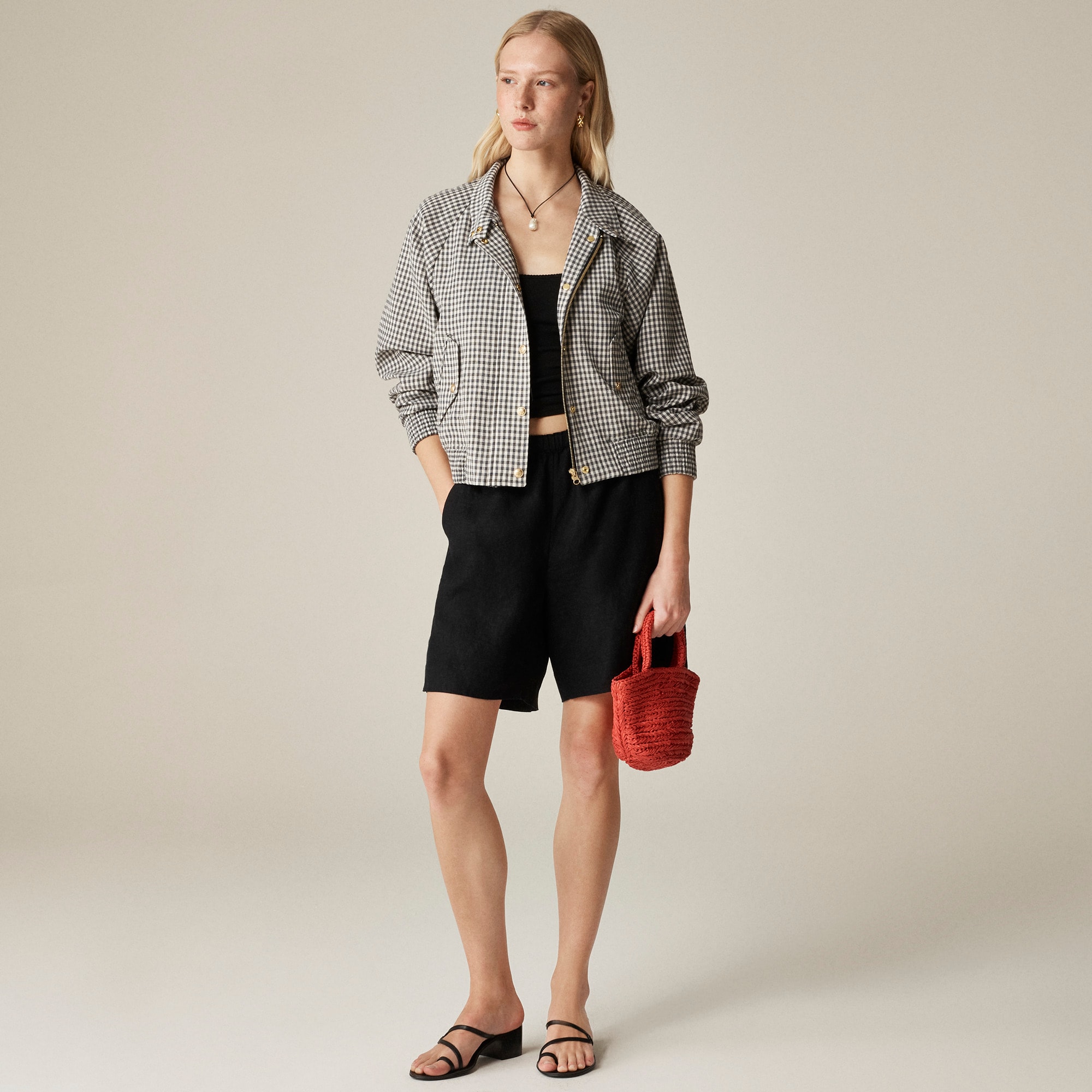 womens Flight jacket in gauzy gingham