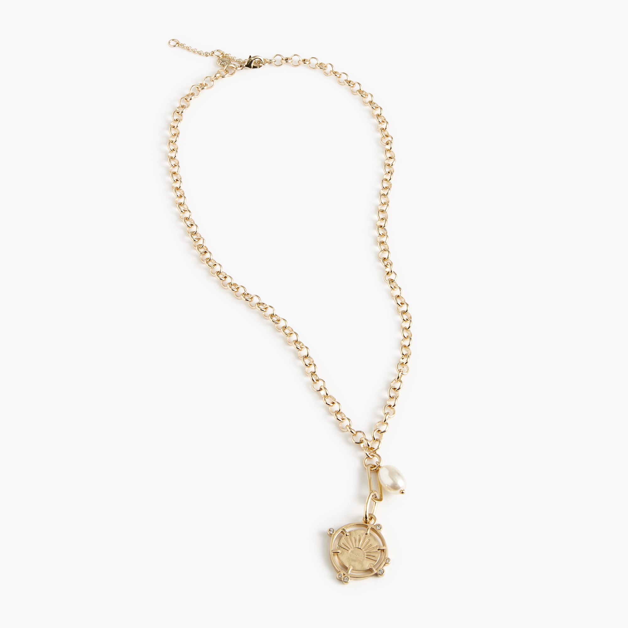 pearl and coin charm necklace for women