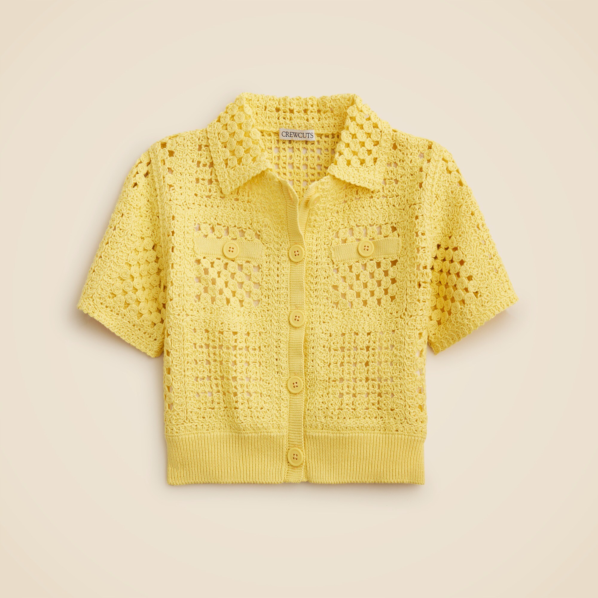 girls Girls' short-sleeve crochet button-up shirt