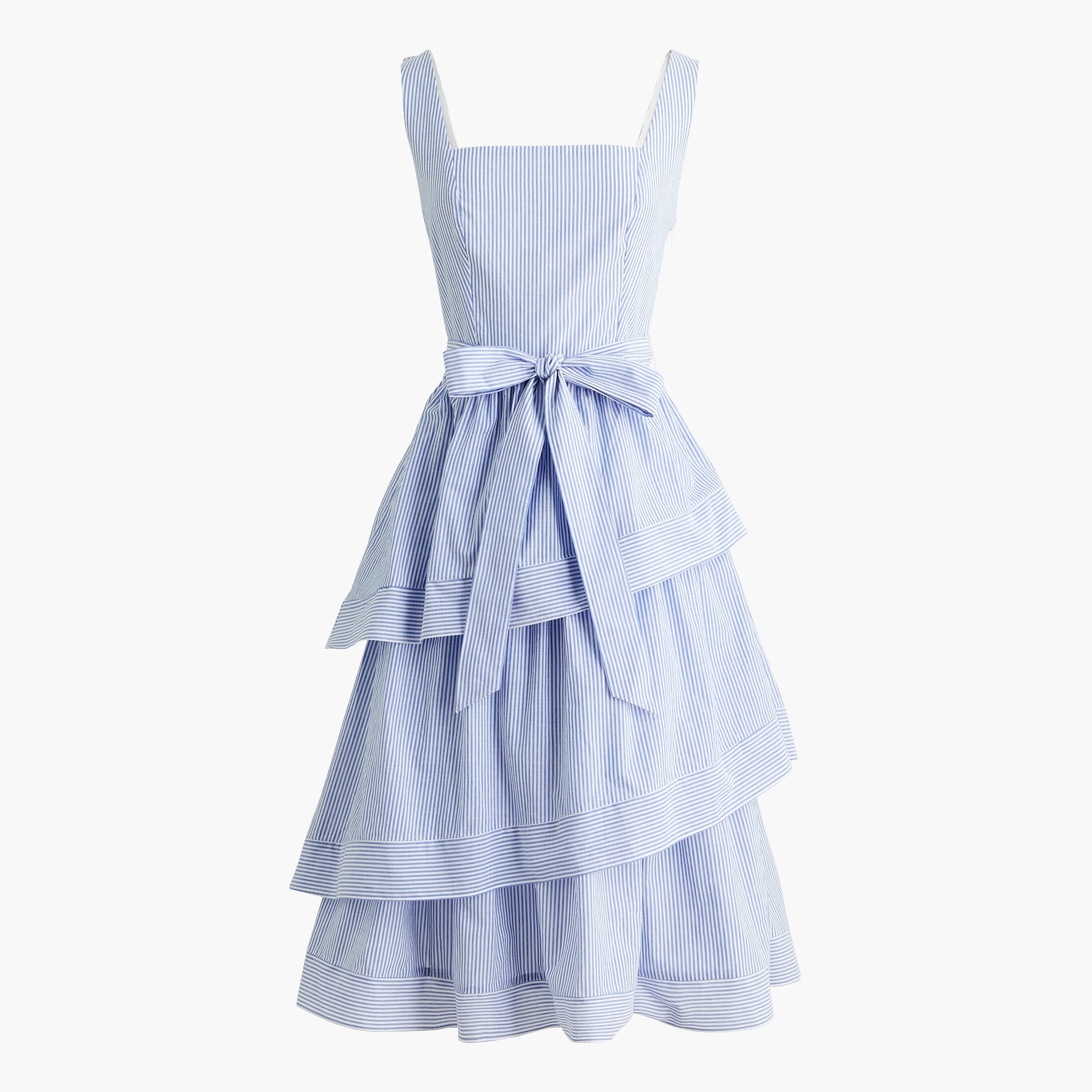  Striped sleeveless belted tiered dress