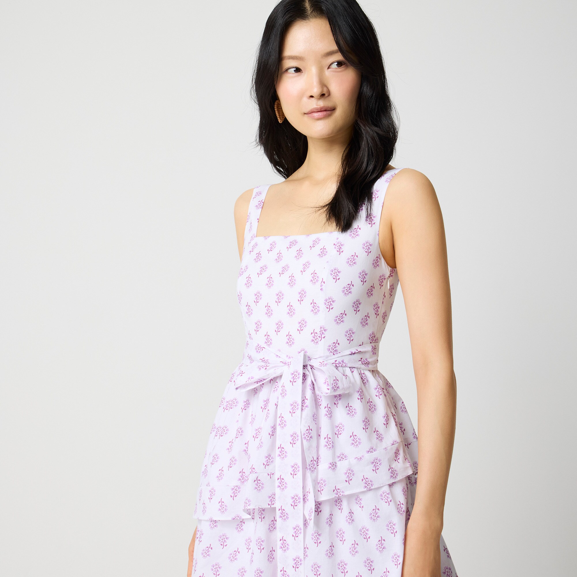 Sleeveless belted tiered midi dress