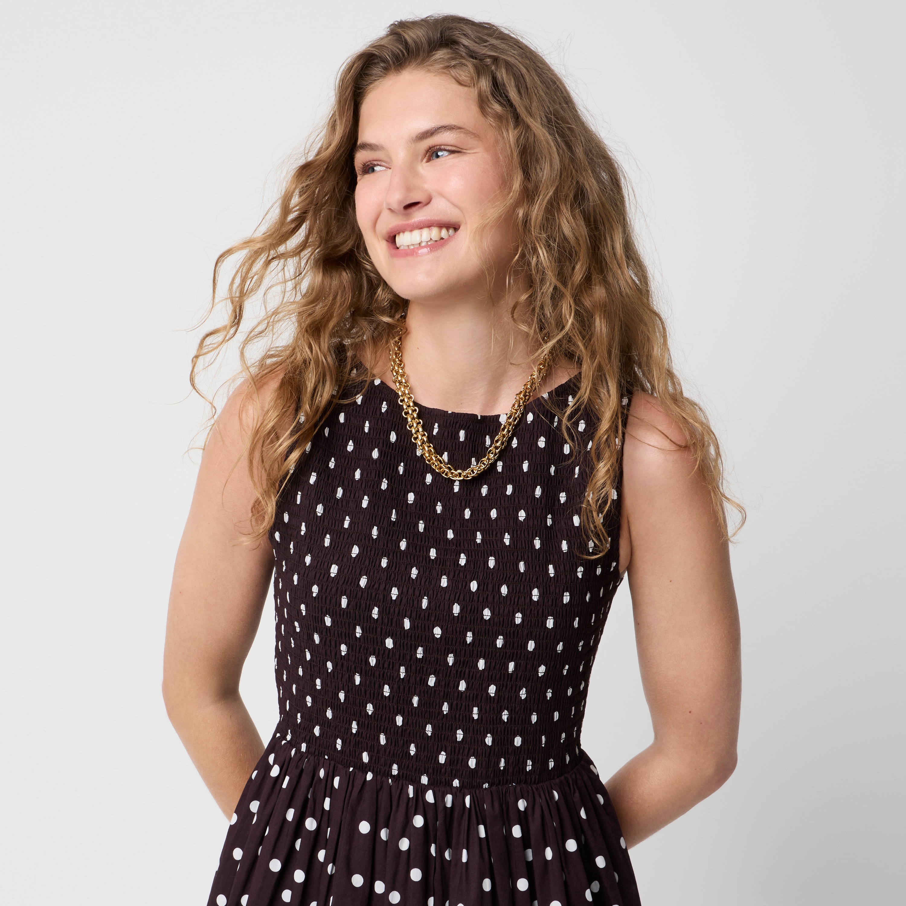 Smocked boatneck midi dress