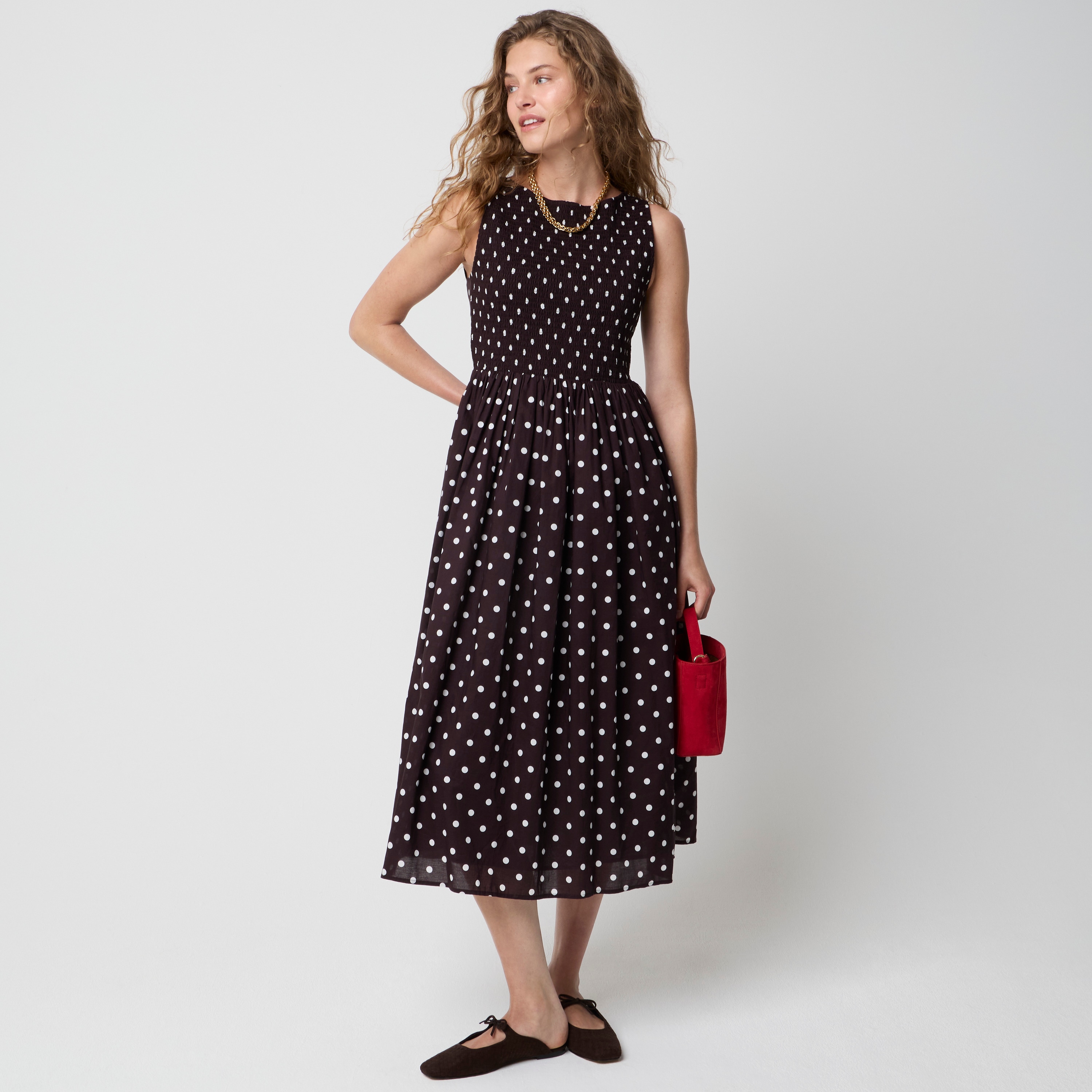 Smocked boatneck midi dress