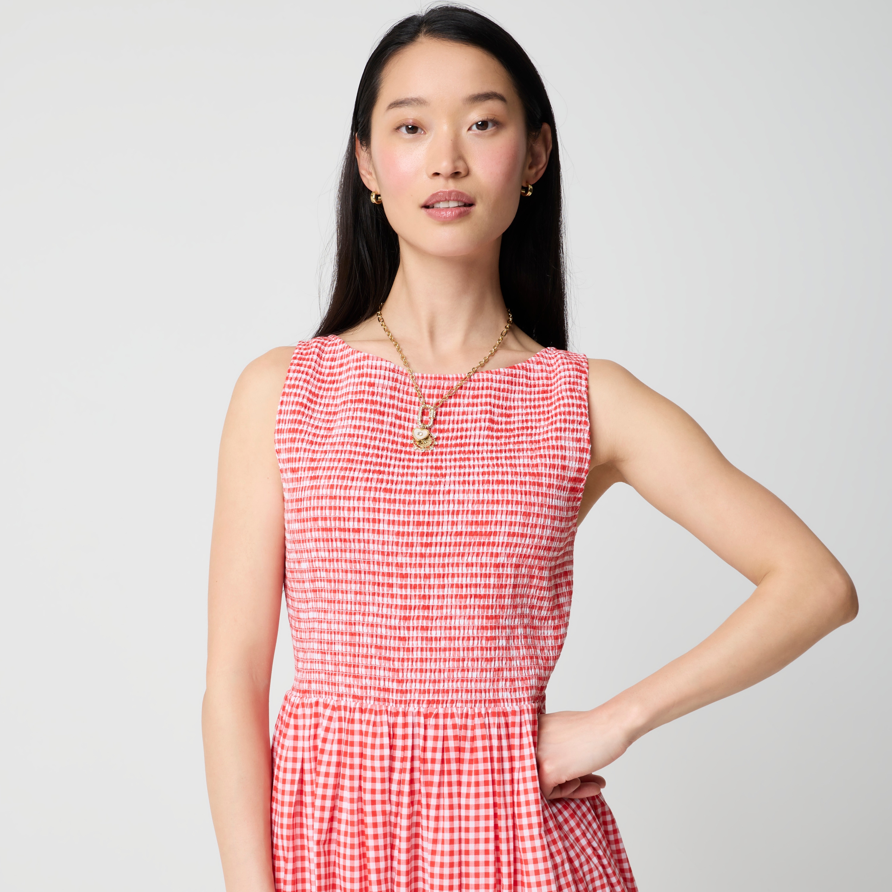 Smocked boatneck midi dress
