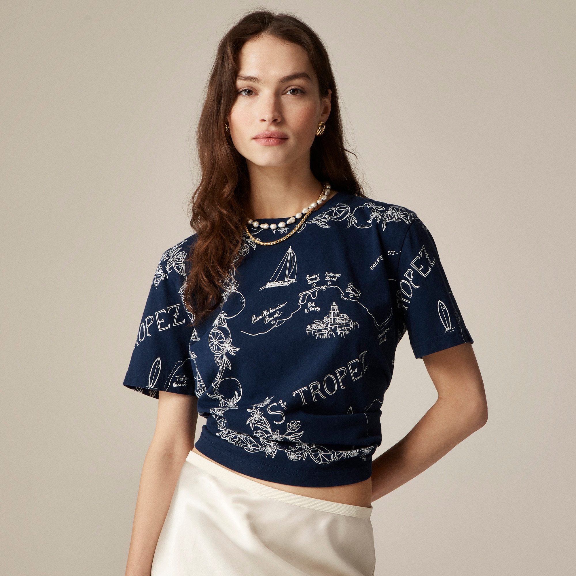 womens Classic-fit &quot;St. Tropez&quot; graphic T-shirt in broken-in jersey
