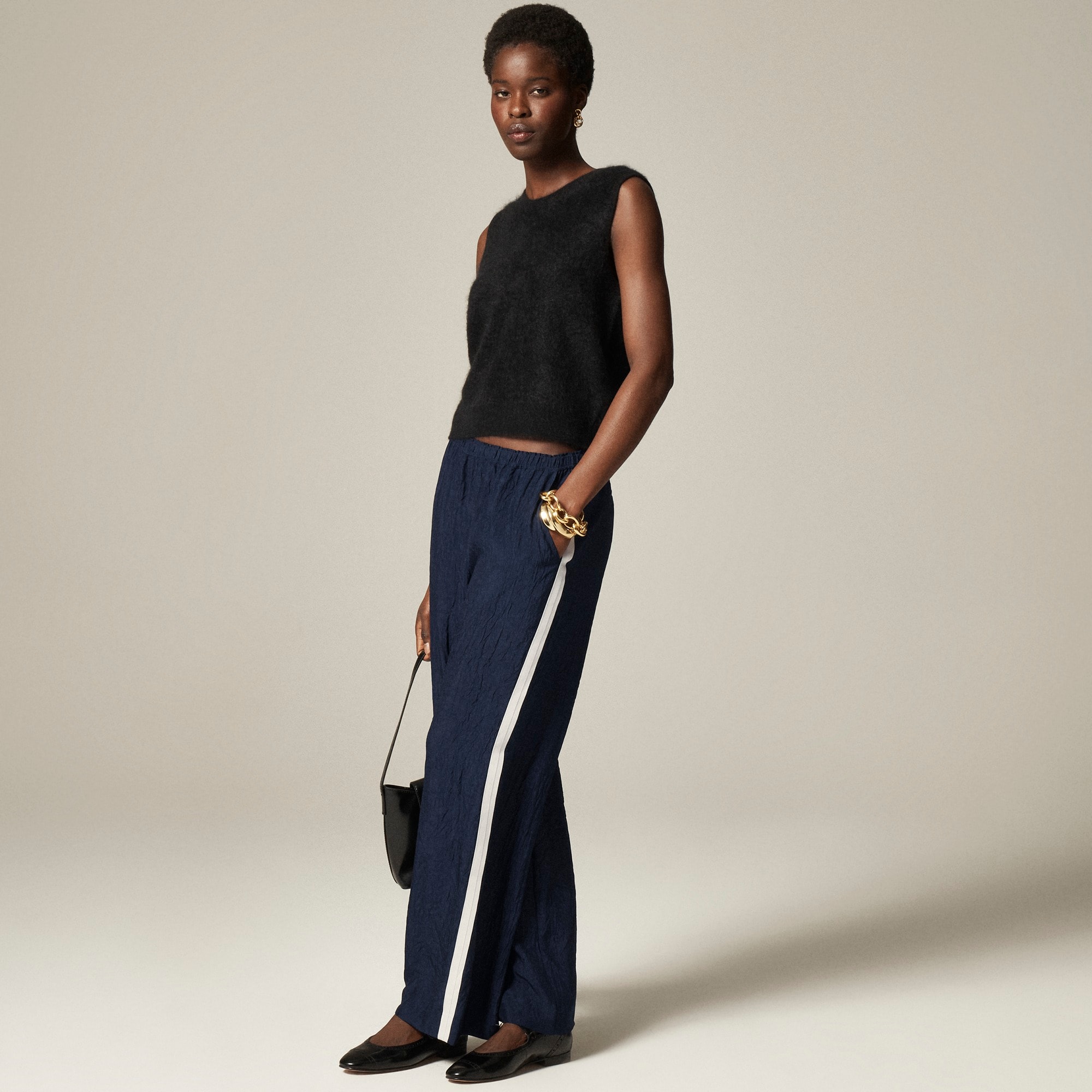 Stratus side-stripe pant in textured satin