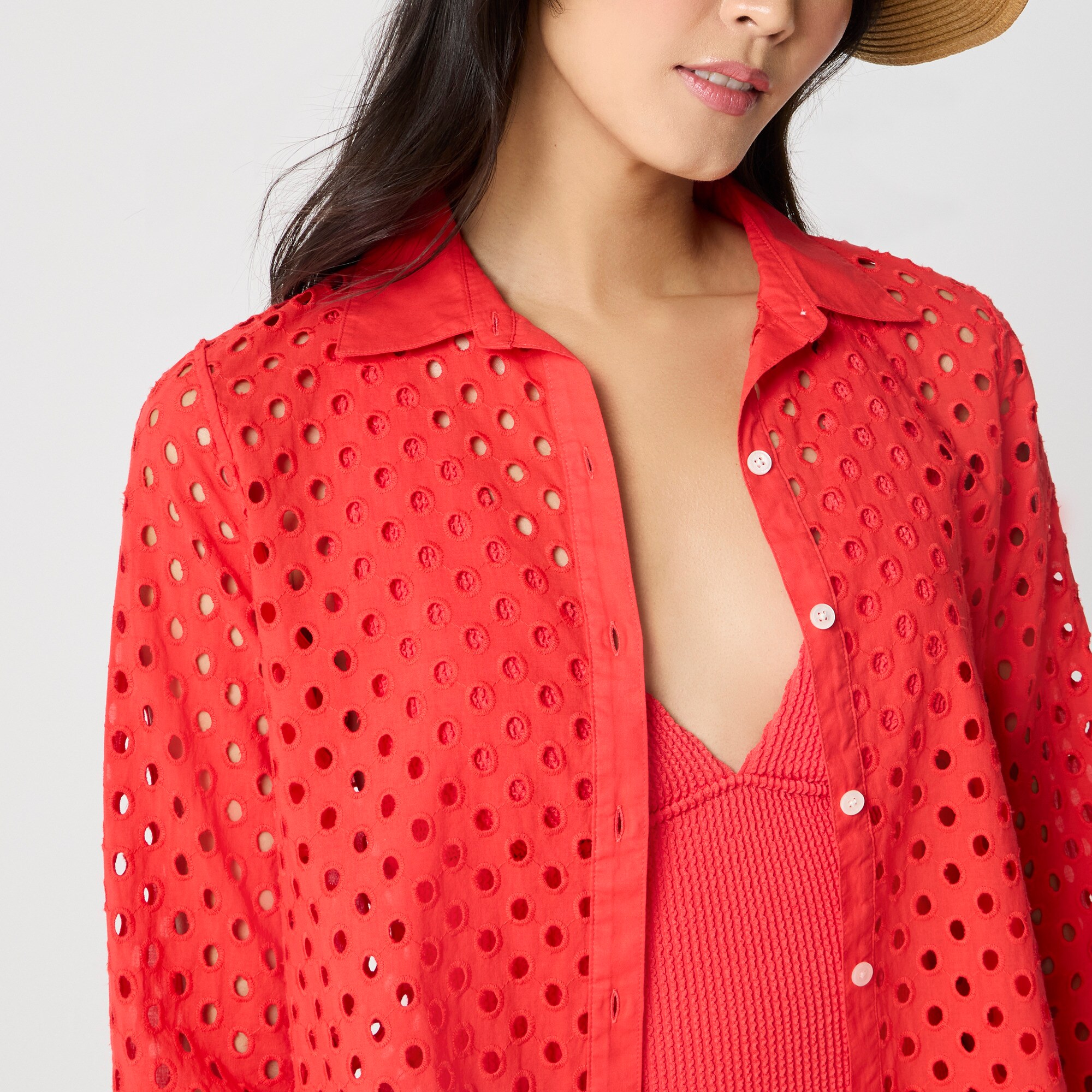 Button-front eyelet beach dress