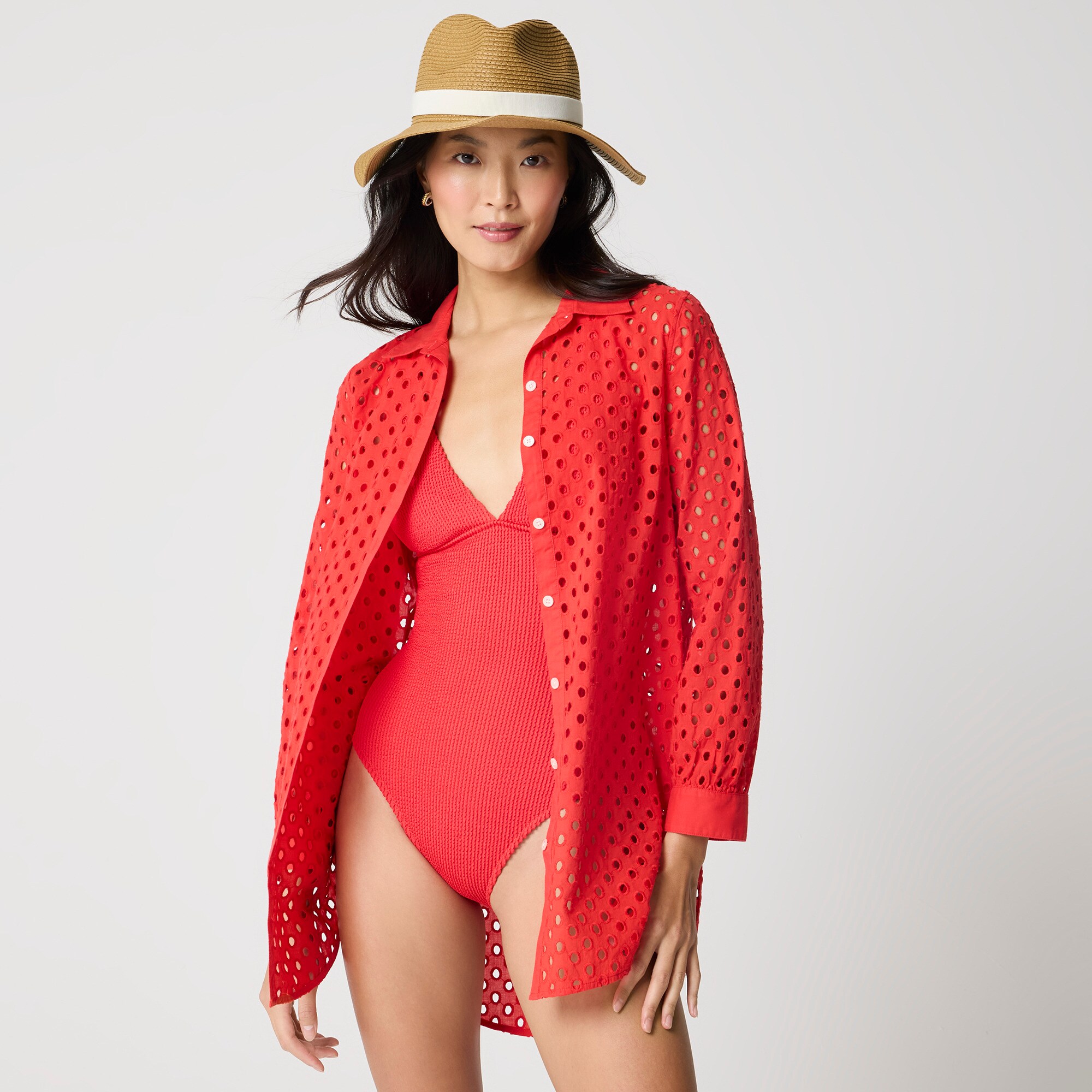  Button-front eyelet beach dress