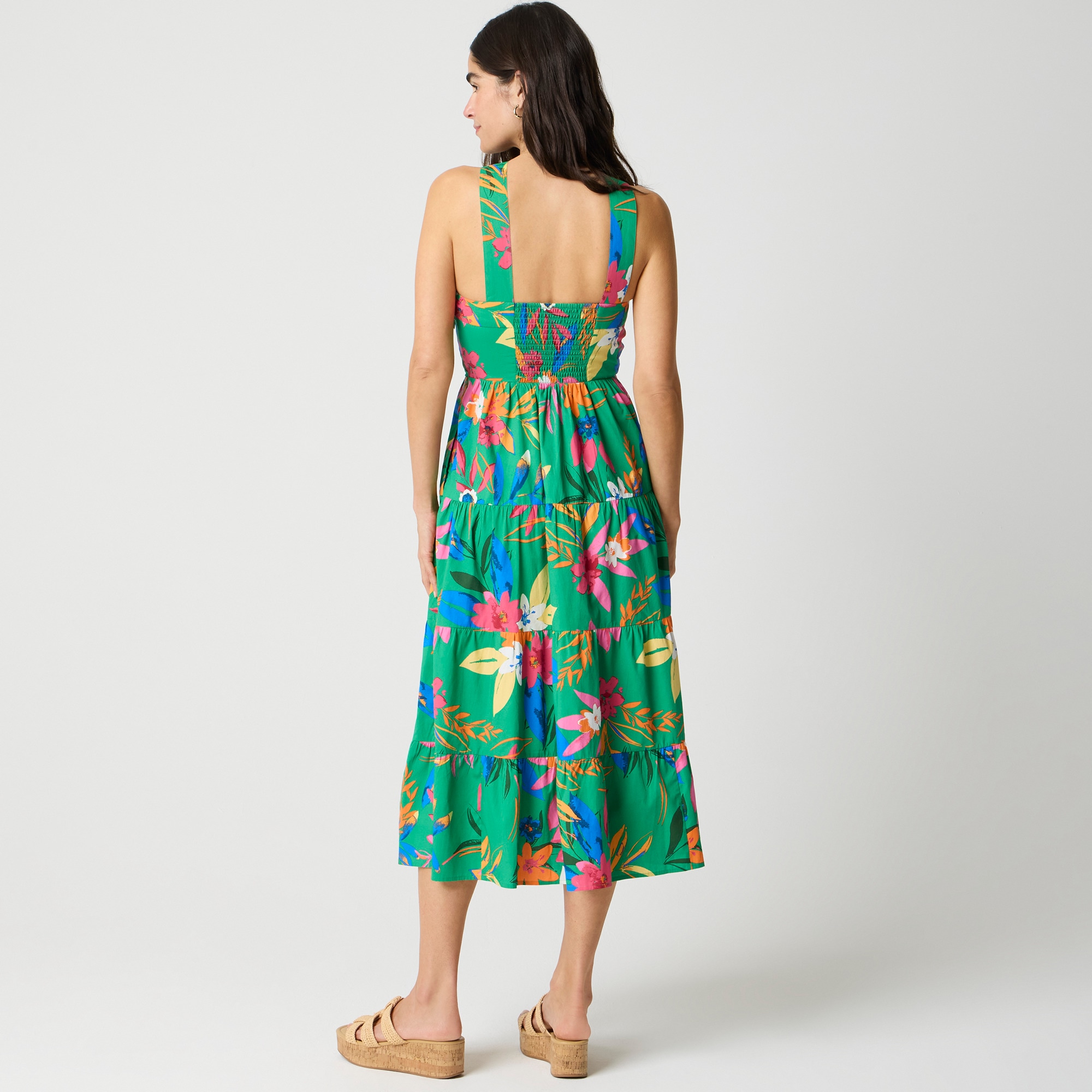 Printed tiered halter midi dress