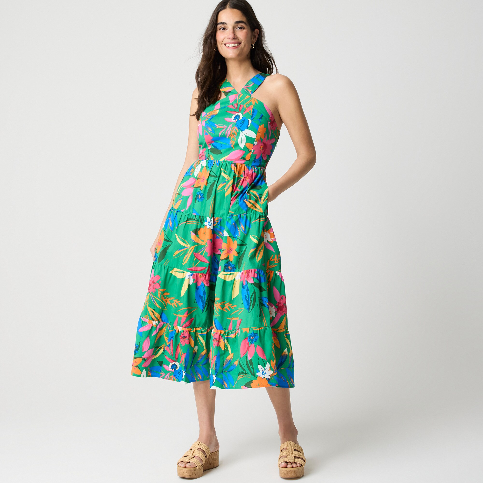  Tall printed tiered halter midi dress